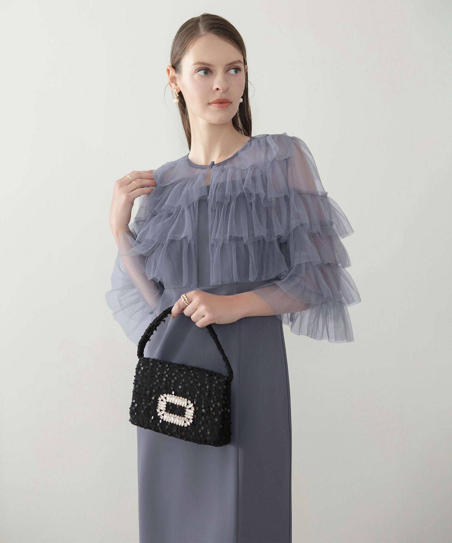 【当日発送】ティアードチュールボレロ フリルIラインワンピースドレス