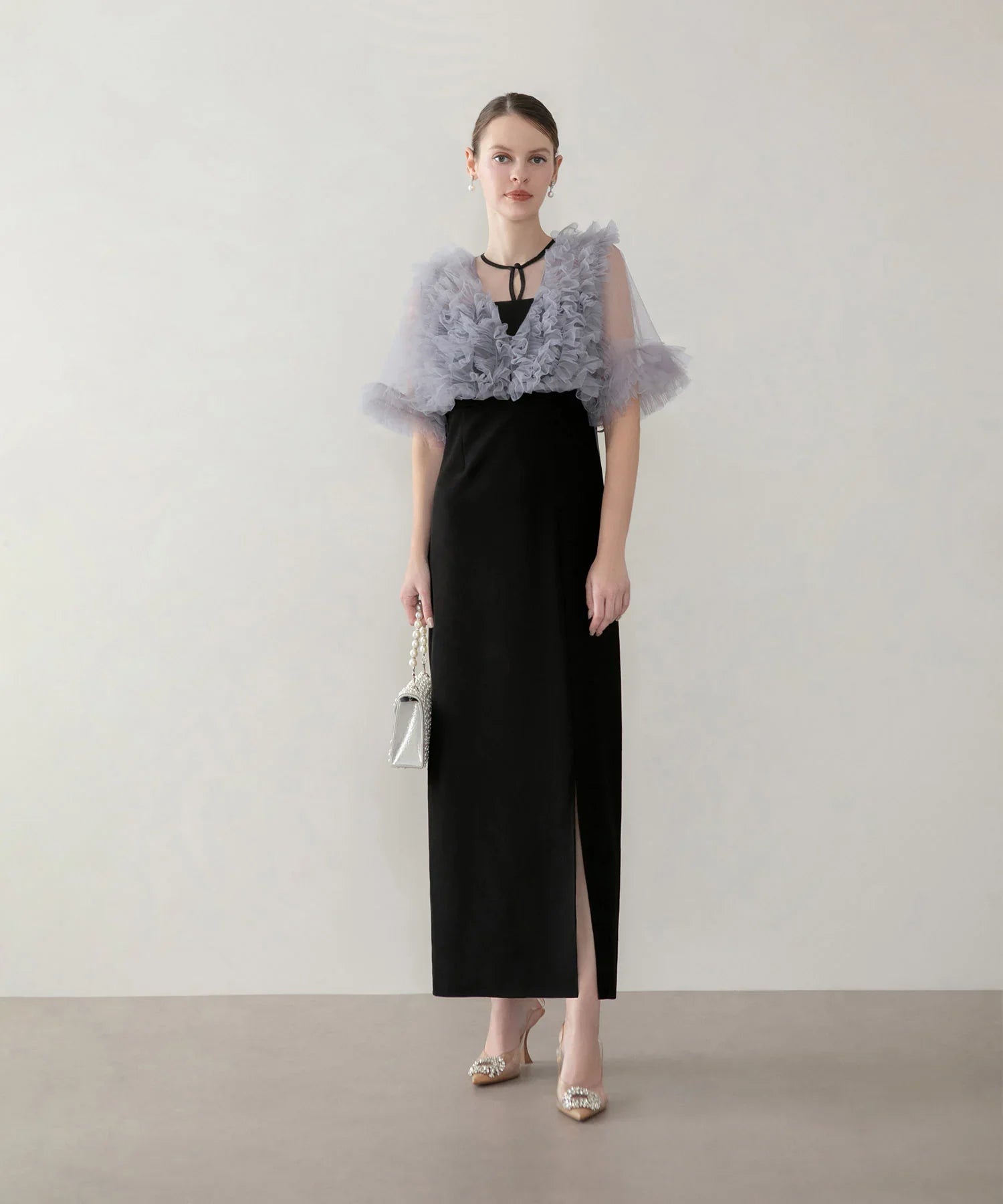 【当日発送】チュールフリルビスチェIラインワンピースドレス