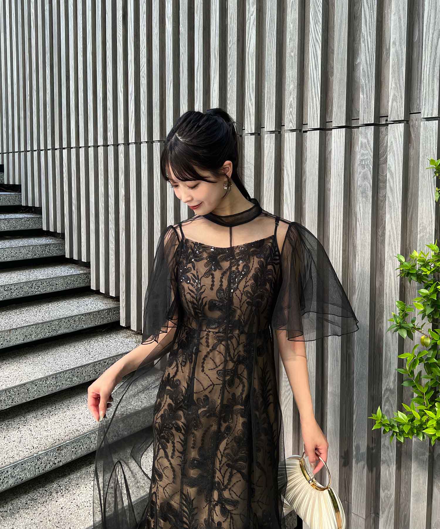 【当日発送】バックリボンスパンコールシアーワンピースセットドレス