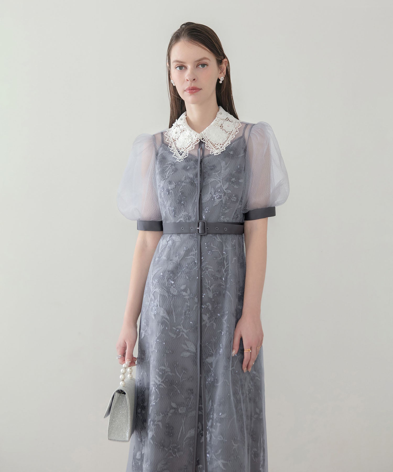 【当日発送】フラワーレースカラーチュールレイヤードキャミワンピースAラインドレス