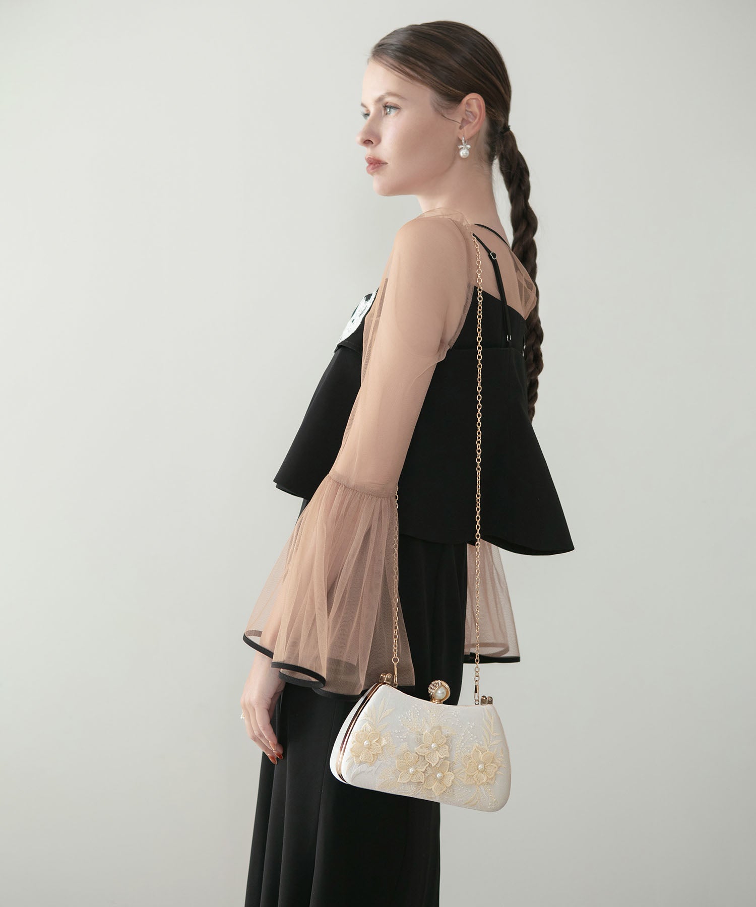 【当日発送】3WAYフラワーパールハンドルパーティーバッグ