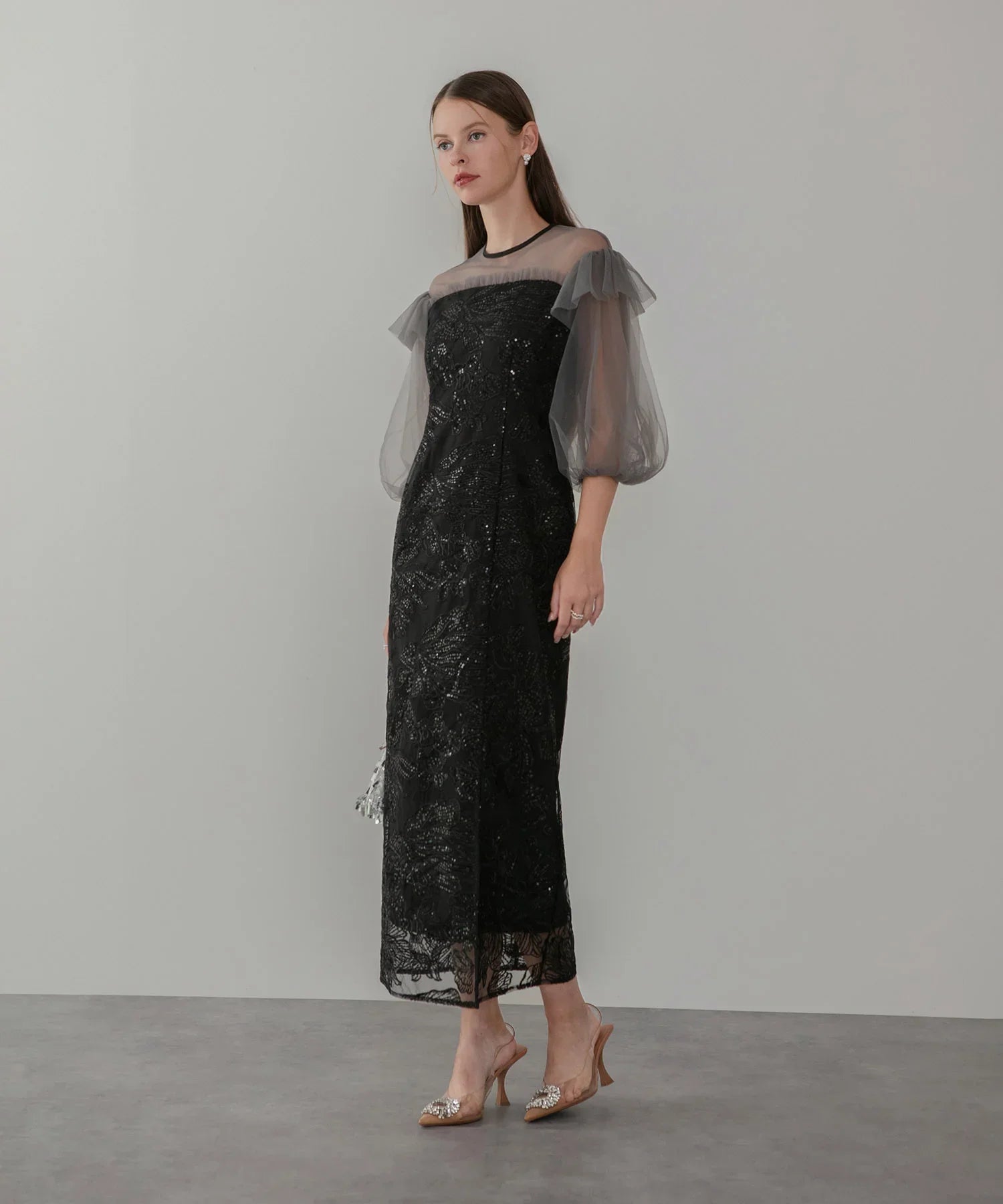 当日発送】フラワースパンコールシアーフリルスリーブIライン