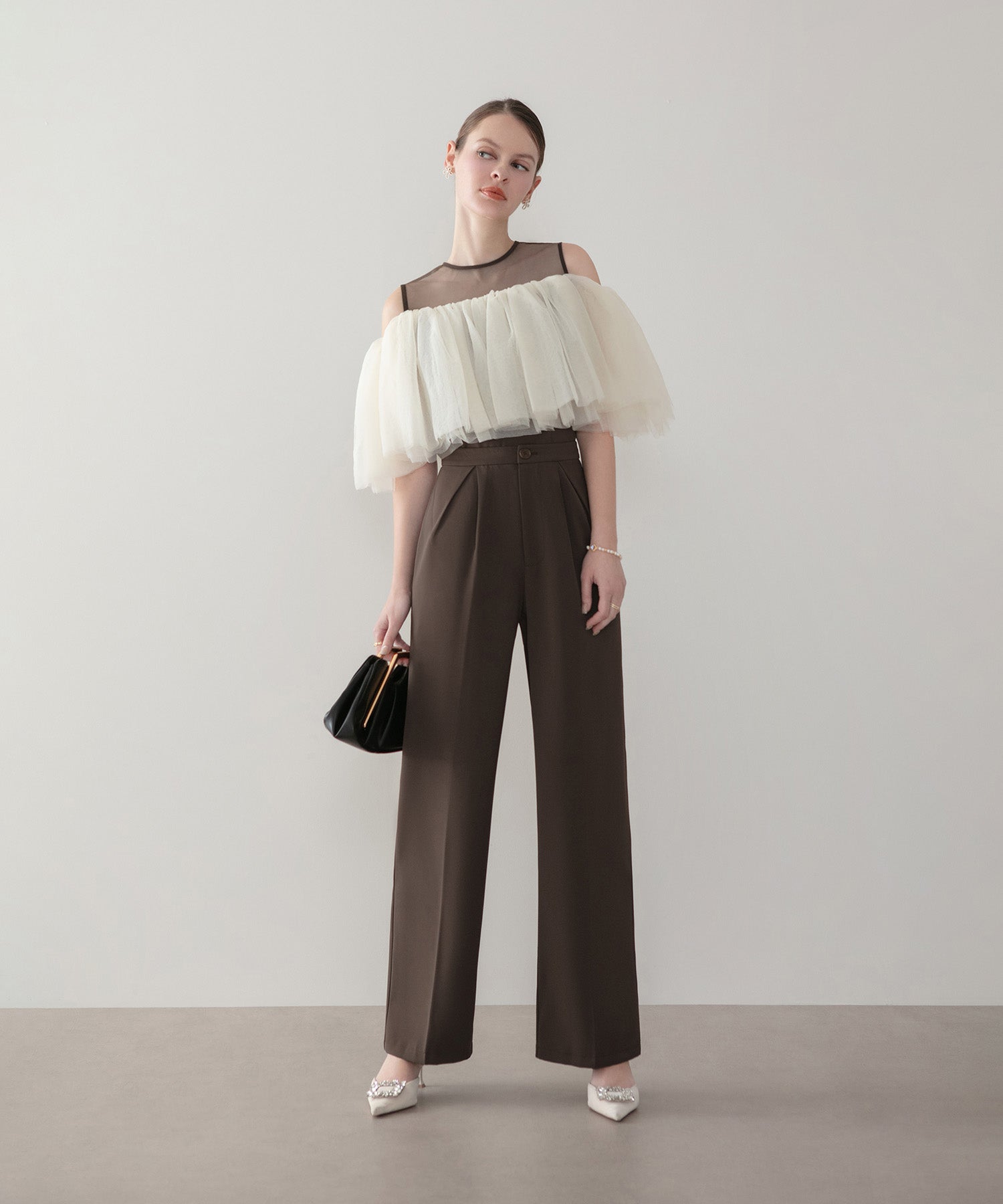 【当日発送】シアーチュールオフショルダーセットアップパンツドレス