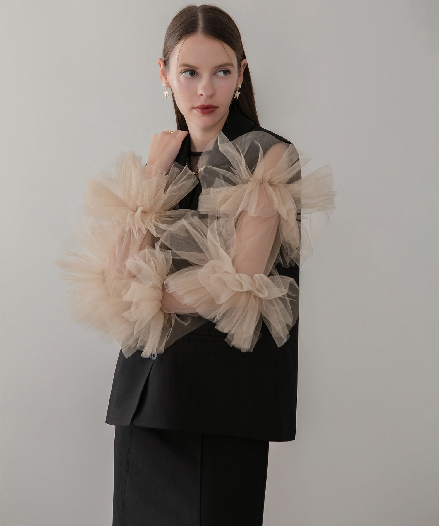 【当日発送】ボリュームチュールスリーブベストセットアップドレス