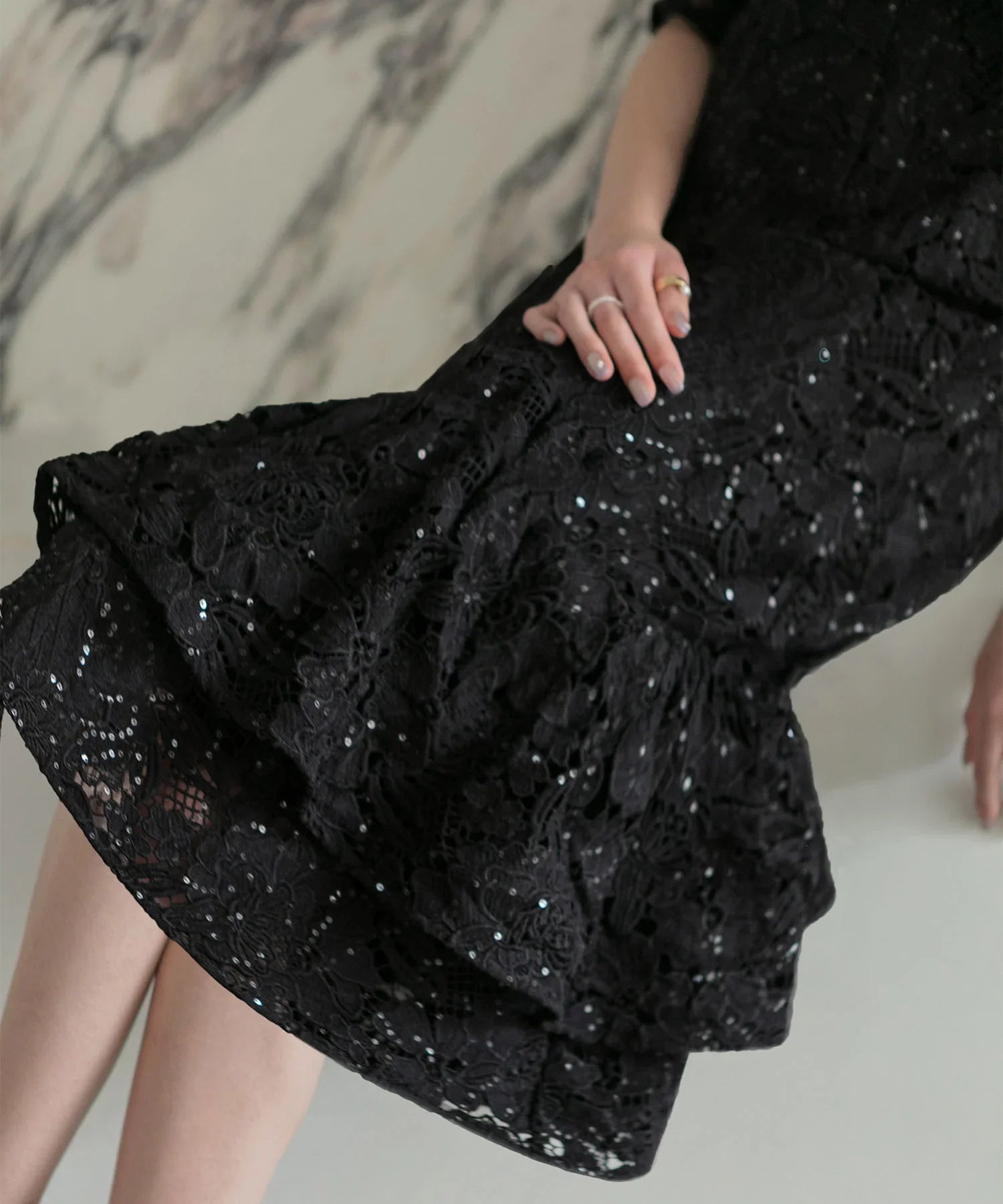 【当日発送】ビジューカラーフラワーフリルマーメイドワンピースドレス