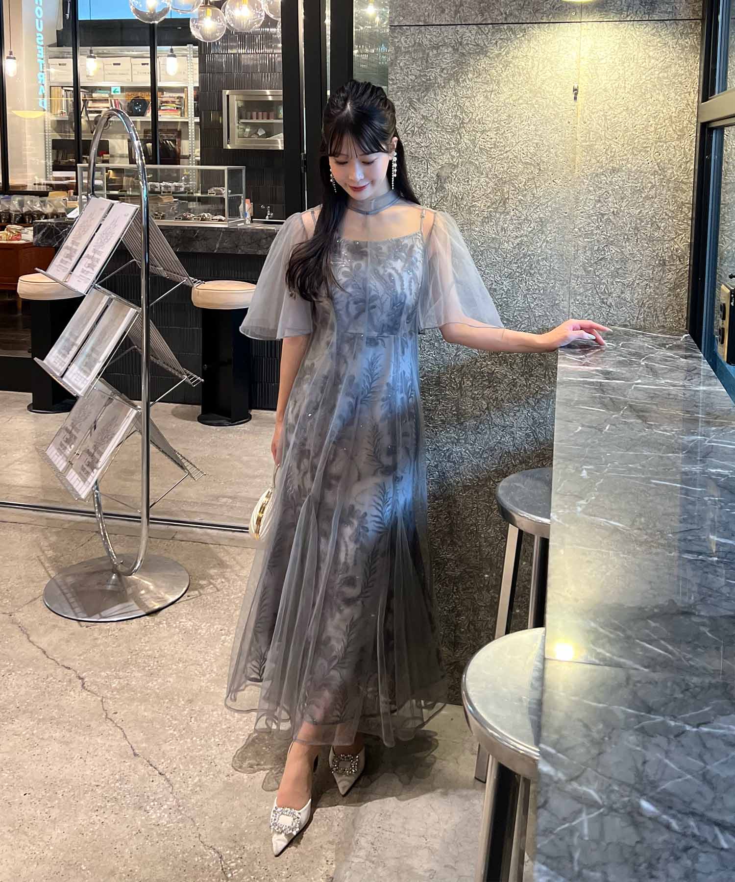 【当日発送】バックリボンスパンコールシアーワンピースセットドレス