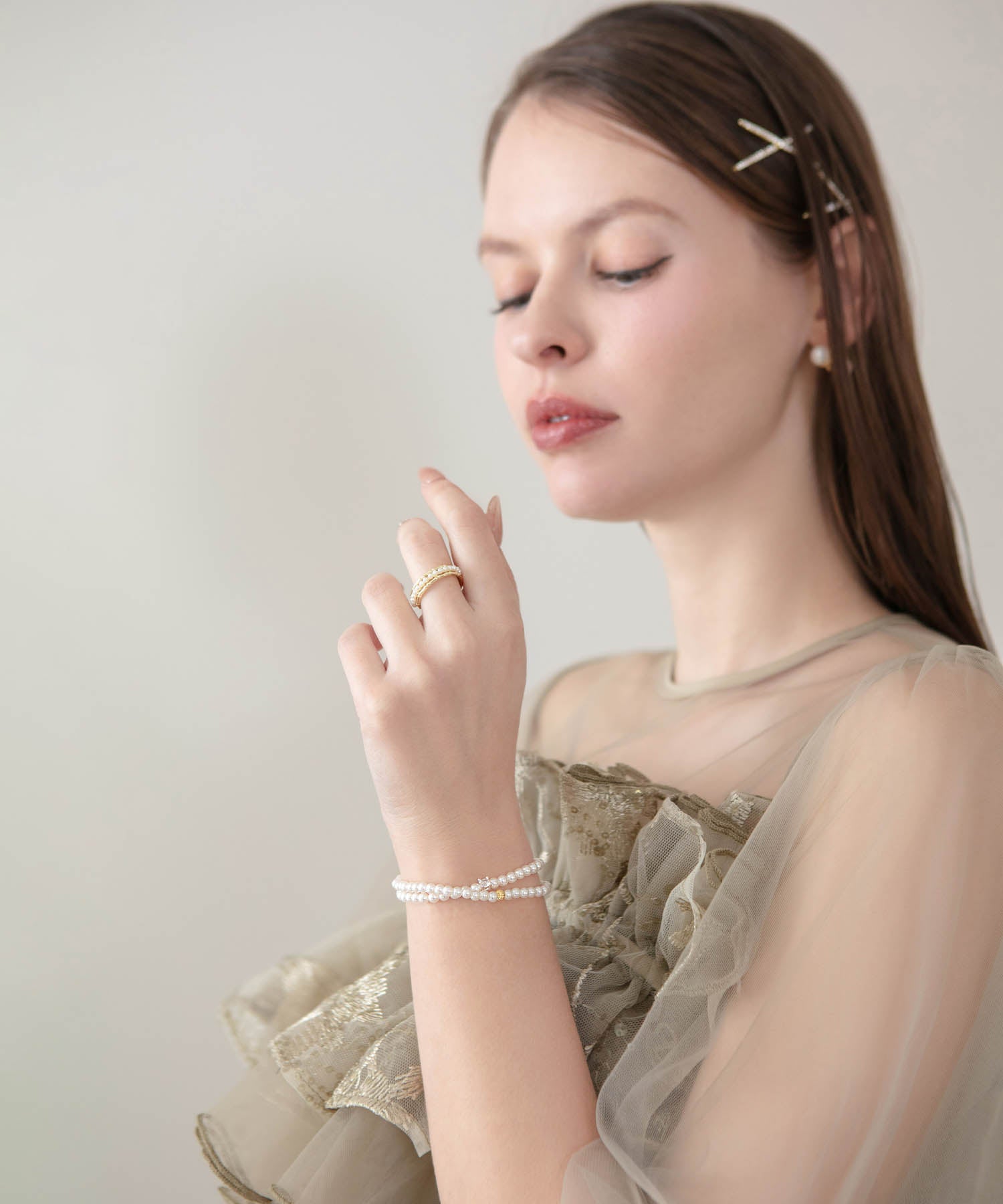 【当日発送】パールラインゴールドパーツブレスレット