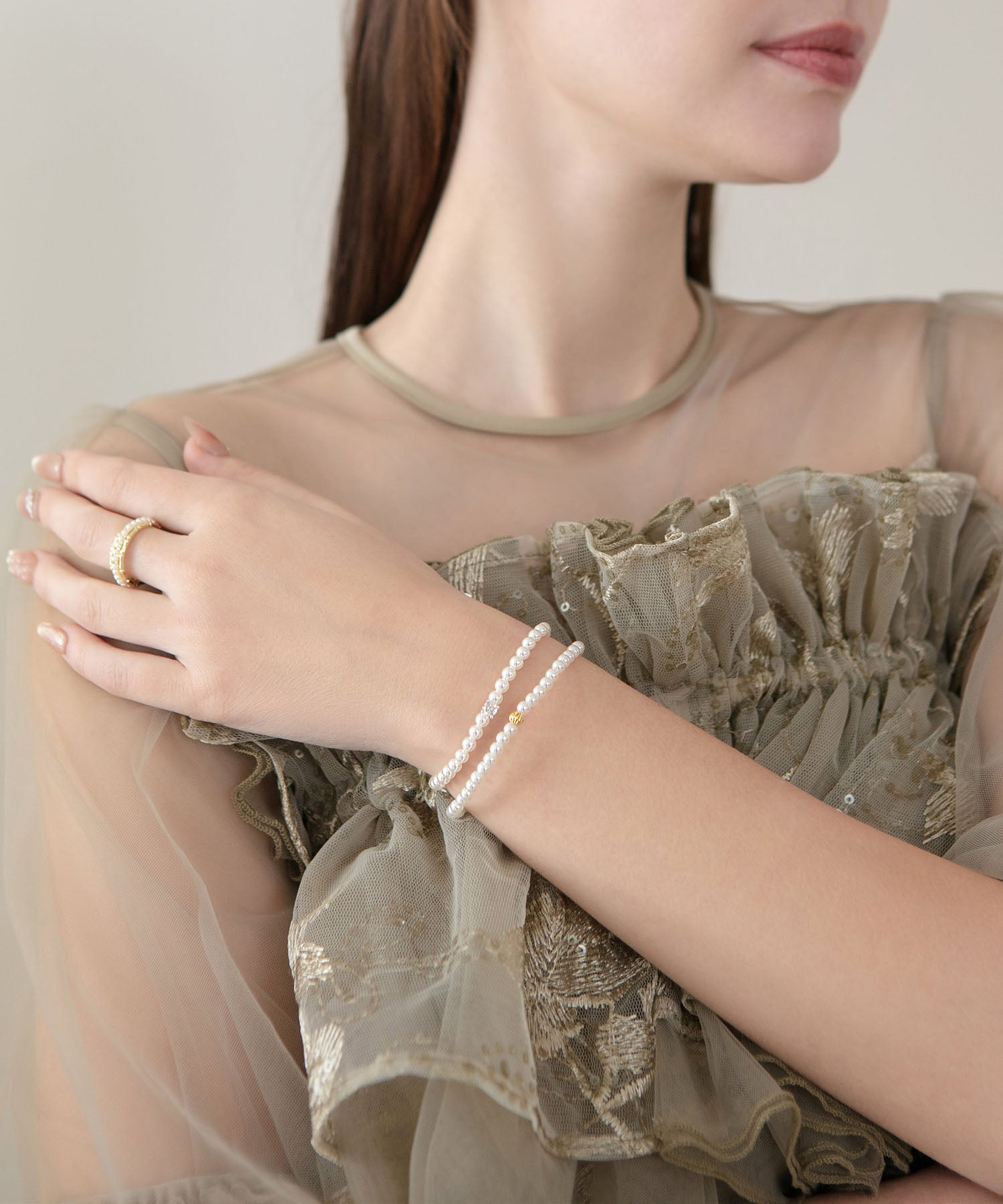 【当日発送】パールラインゴールドパーツブレスレット