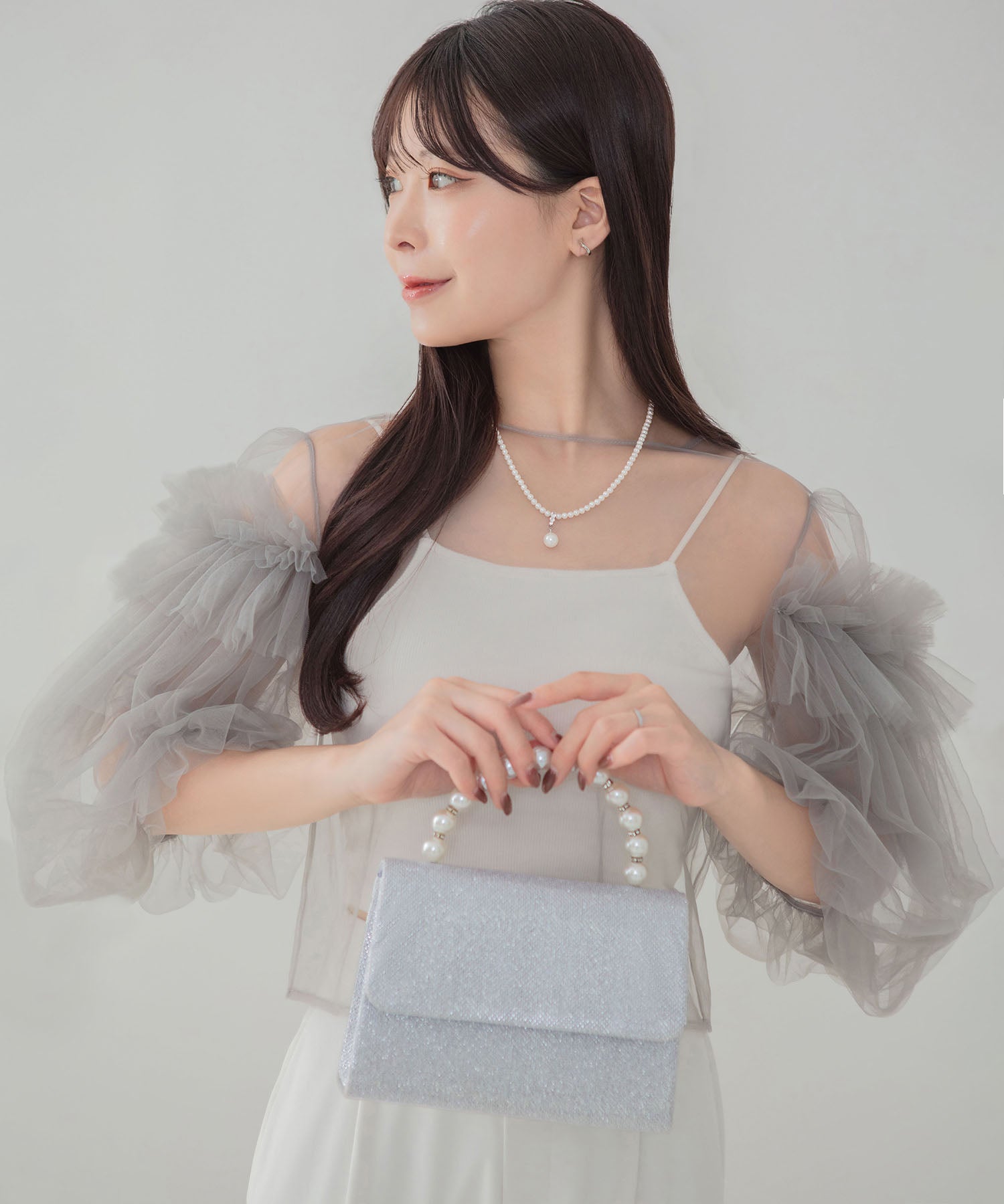 当日発送】2WAYパールハンドルグリッターバッグ