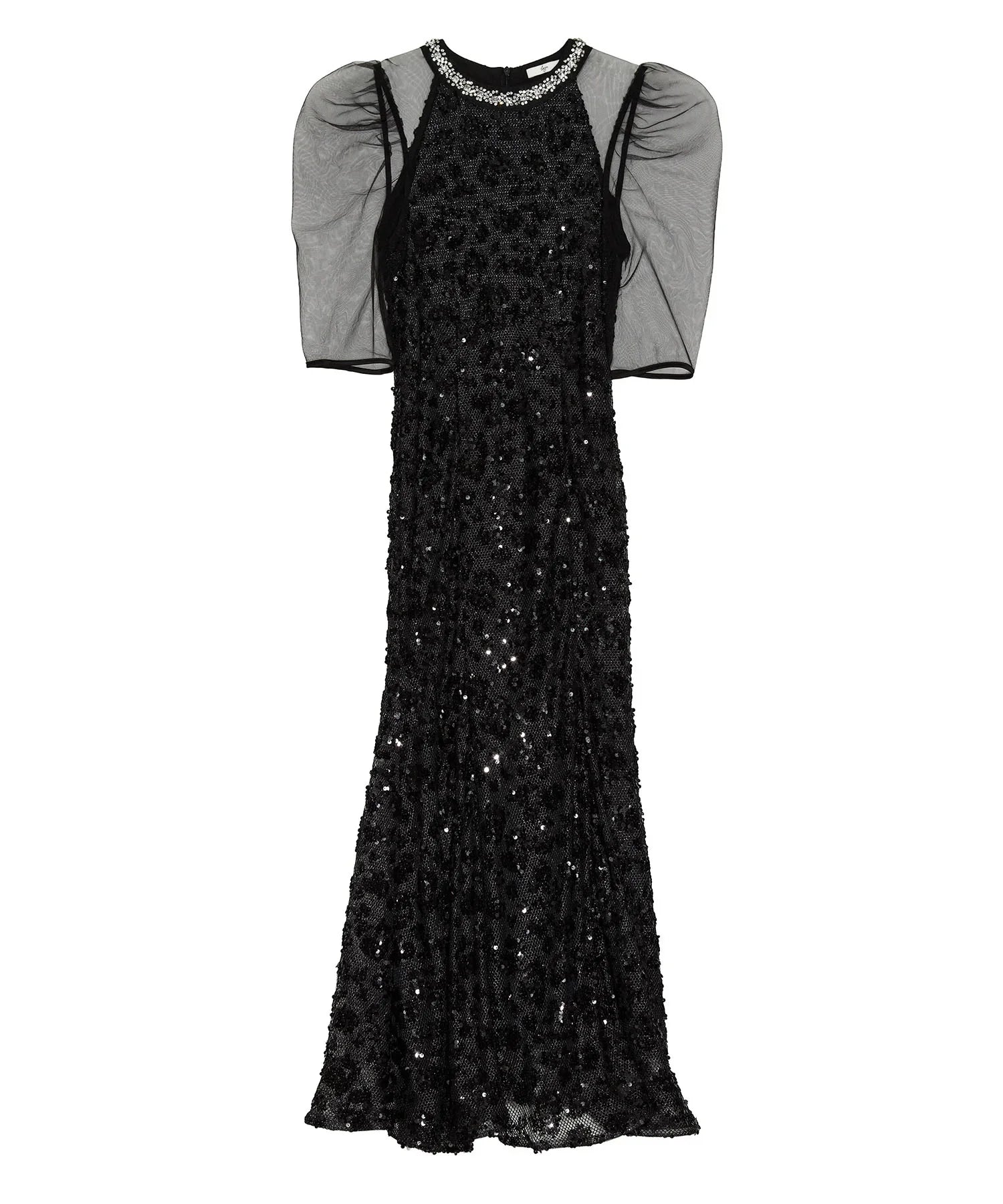 予約販売】ビジューネックスパンコールシアーマーメイドワンピースドレス