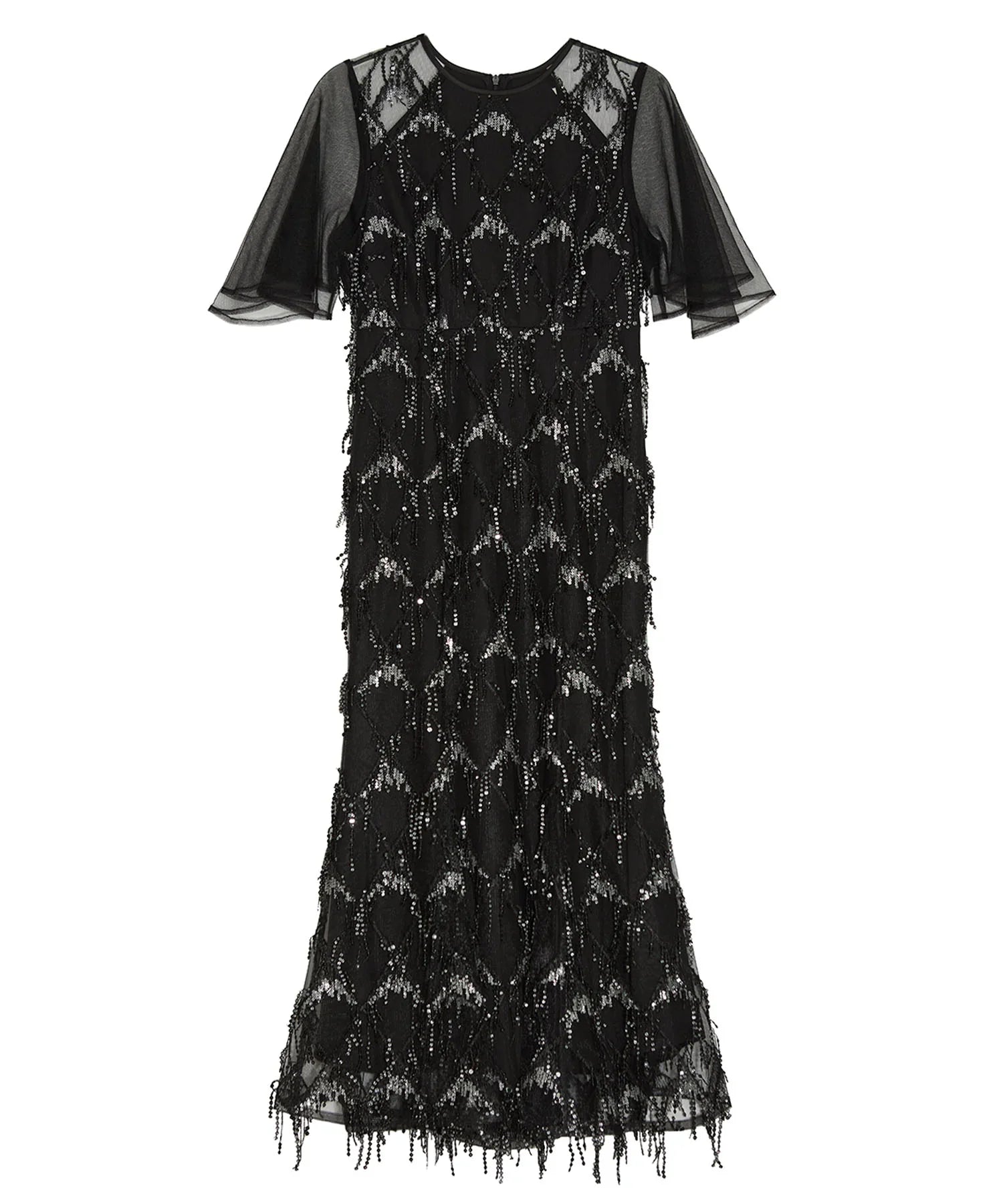 leja チュールスリーブスパンコールマーメイドワンピースドレス 当日発送】チュールスリーブスパンコールマーメイドワンピースドレス