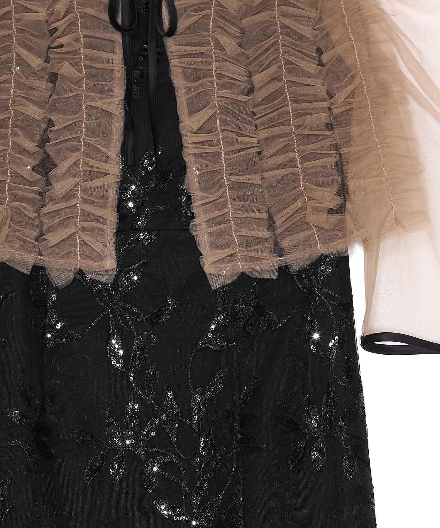 【一部当日発送】チュールフリルボレロフラワースパンコールＩラインワンピースドレス