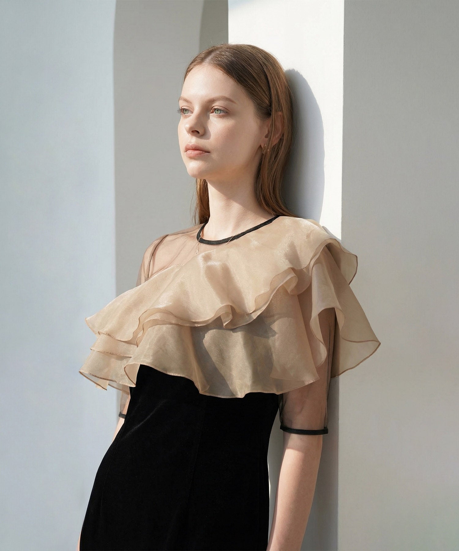 [Same-day shipping] Asymmetrical tiered frill 3-way velour dress