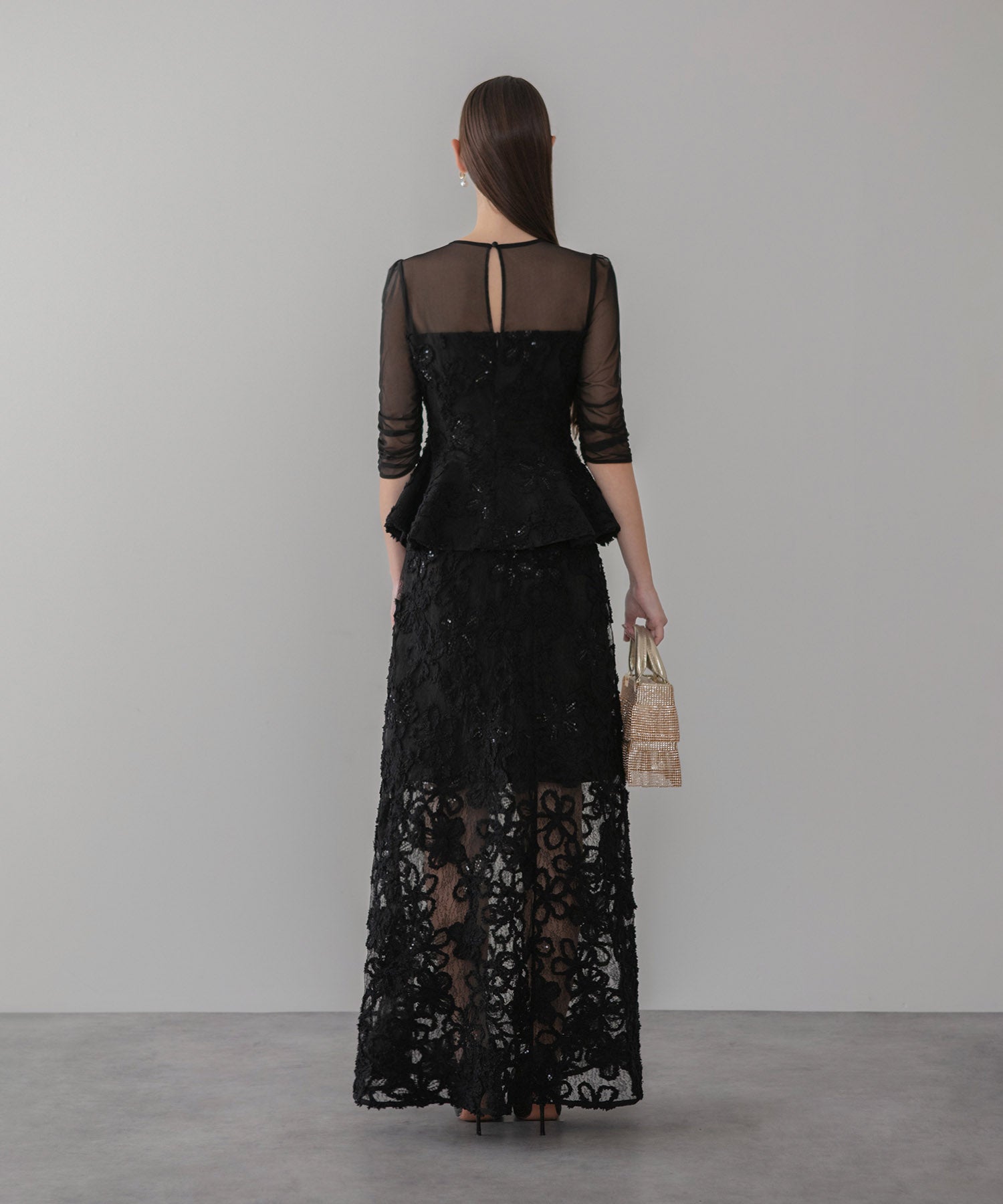 【LEJA LUXE】フラワーレースペプラムセットアップドレス