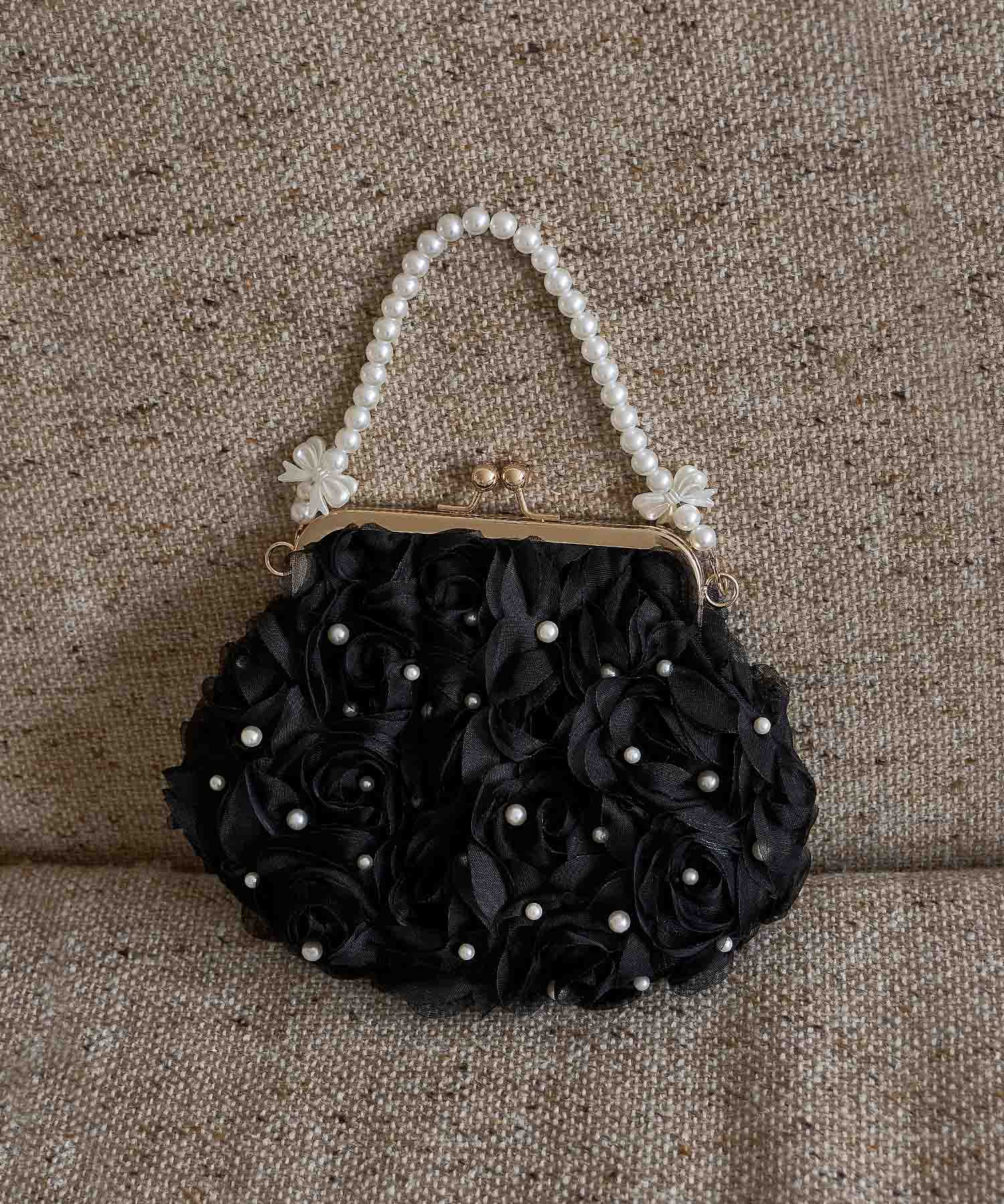 【当日発送】3WAYチュールフラワーパールリボンハンドルバッグ