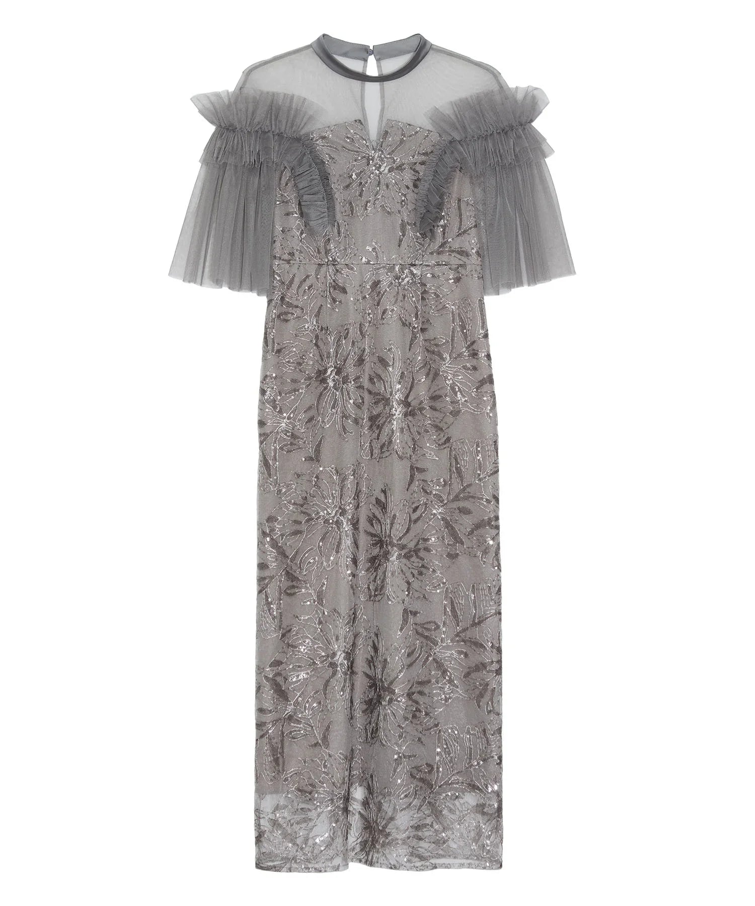 【当日発送】チュールフリルショルダーシアーIラインワンピースドレス