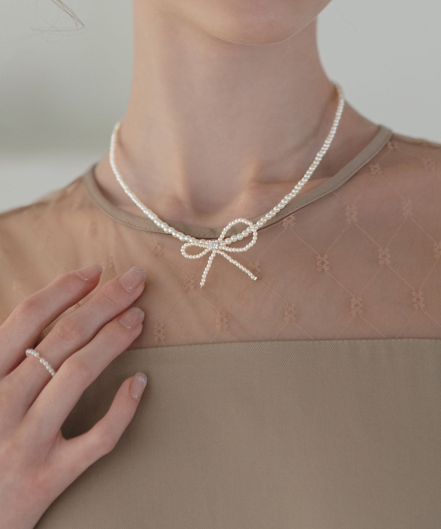 当日発送】リボンパールチョーカーネックレス