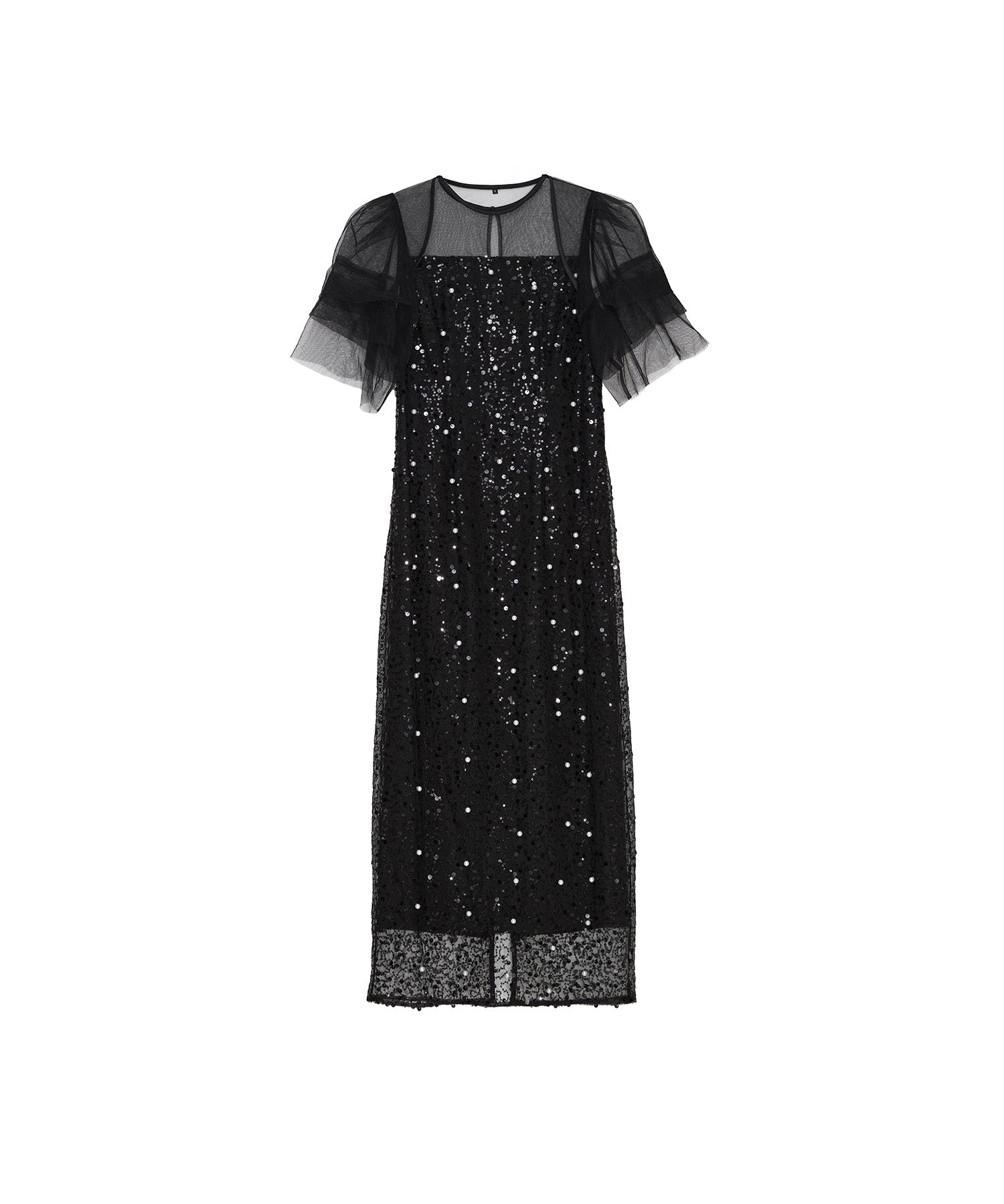 当日発送】スパンコールパールミックスボレロIラインワンピースドレス