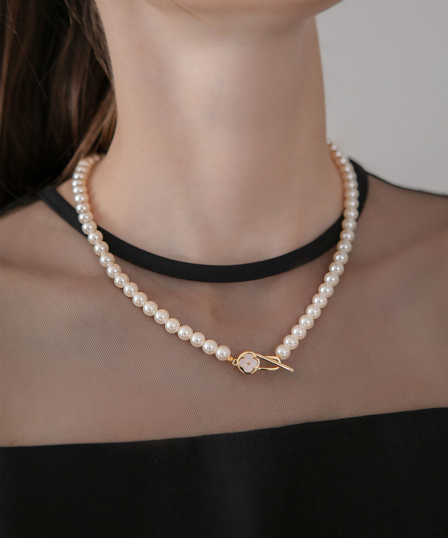 【当日発送】エレガントフラワーパールネックレス