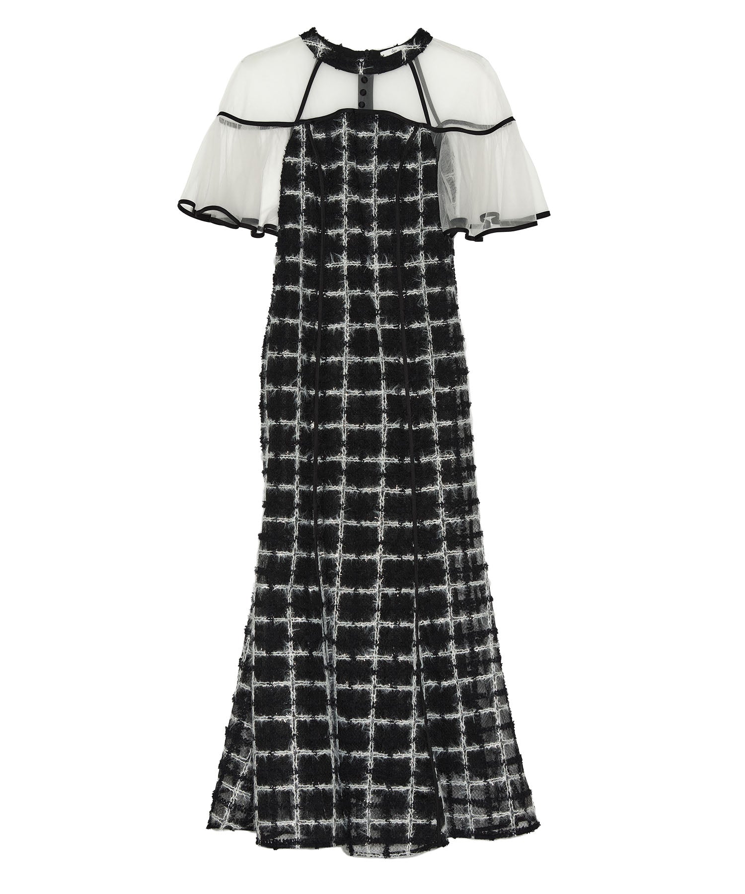 【当日発送】ラメシャギーツイードチェックフリルマーメイドワンピースドレス