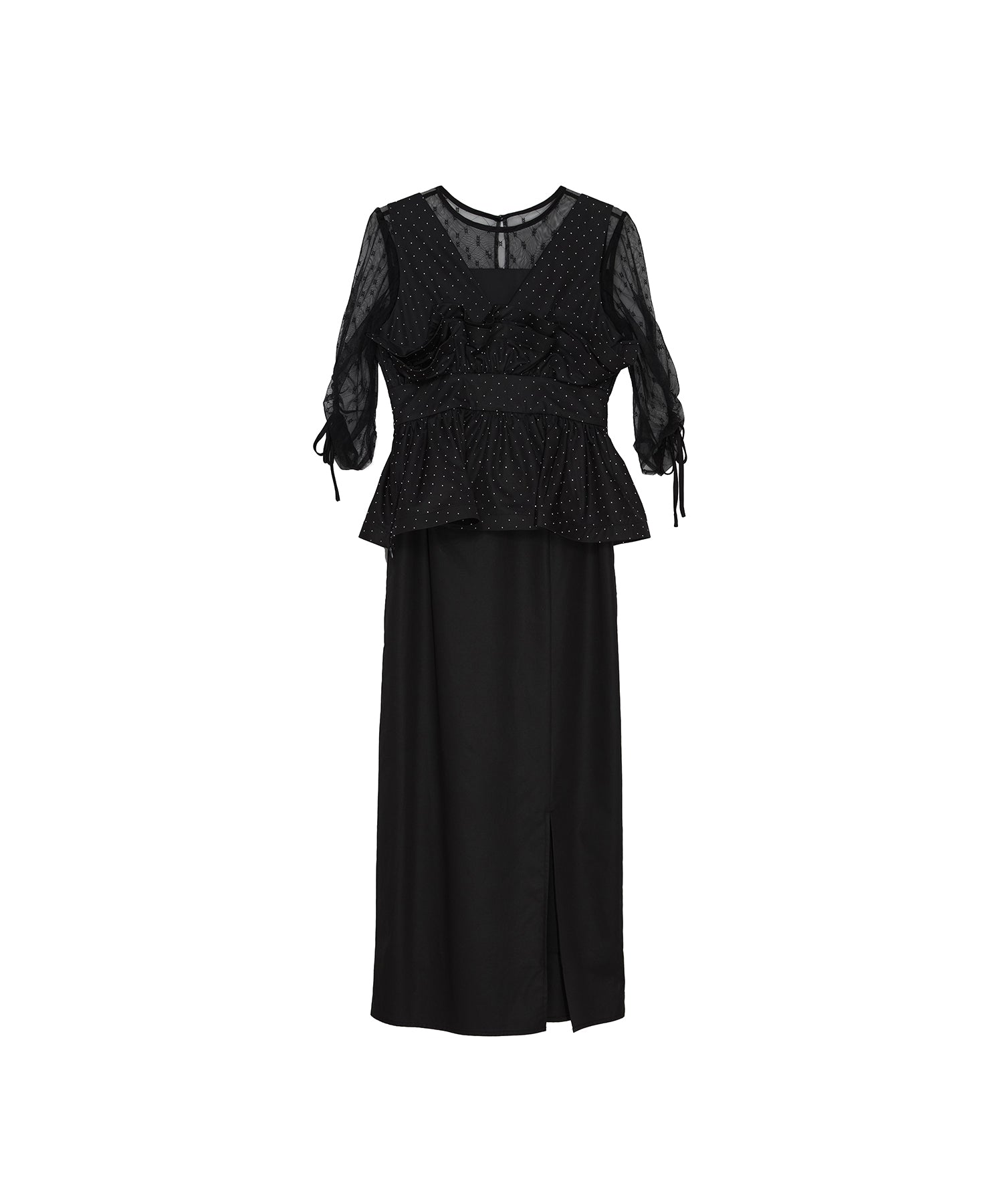 LEJA ドットストーンペプラムチュールワンピースドレス 当日発送】ドットストーンペプラムチュールワンピース結婚式ドレス