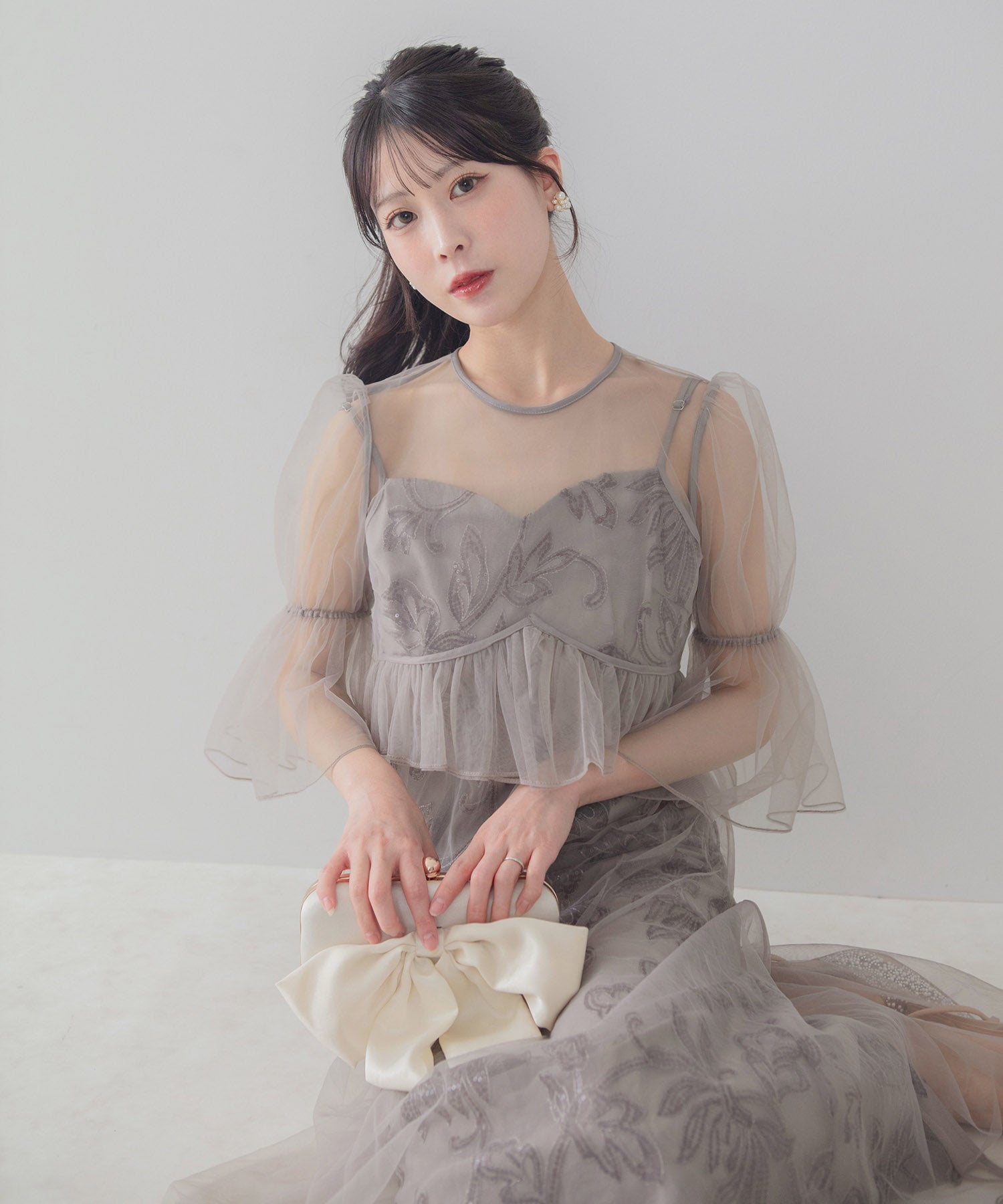 Leja フラワースパンコールチュールシアーワンピース Leja｜フラワースパンコールチュールシアーワンピースキャミワンピース