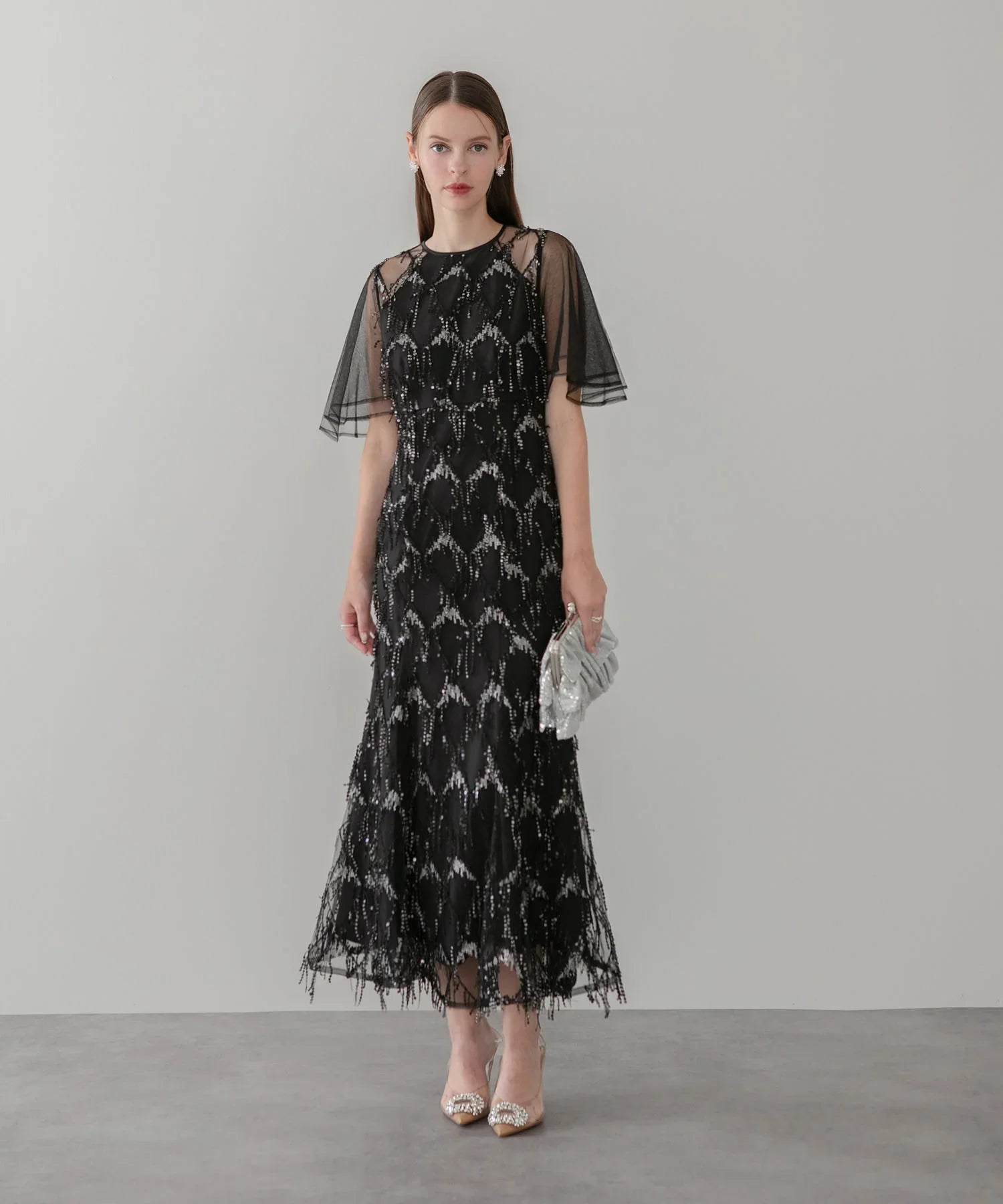 LEJA チュール　マーメイドワンピースドレス Leja｜Leja-フラワーモチーフアシンメトリーチュールマーメイド