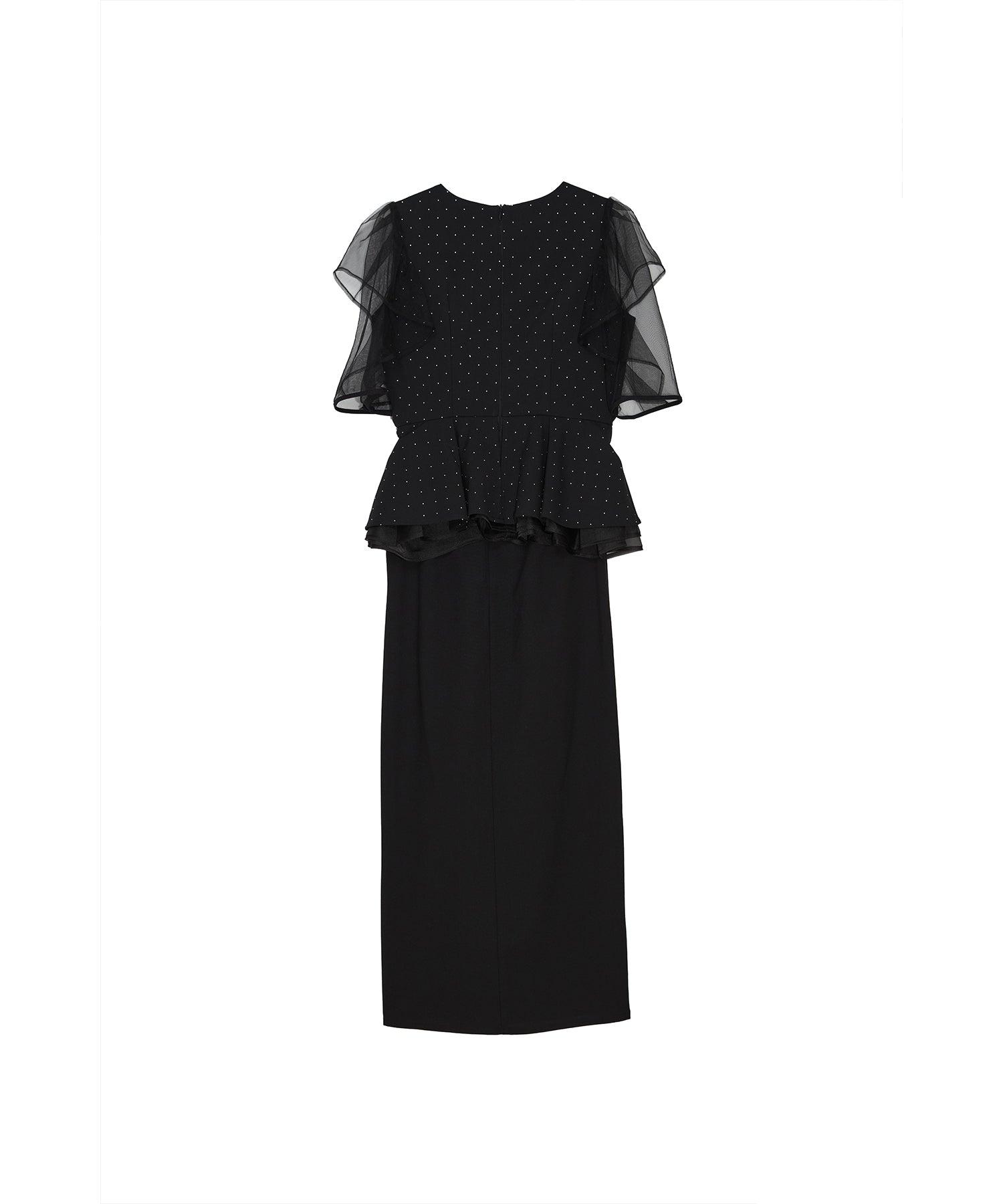 【新品タグ付】レジャ 黒　ドットペプラムチュールドレス　オケージョン　結婚式 LEJA】ドットストーンペプラムチュールワンピースドレス 2点