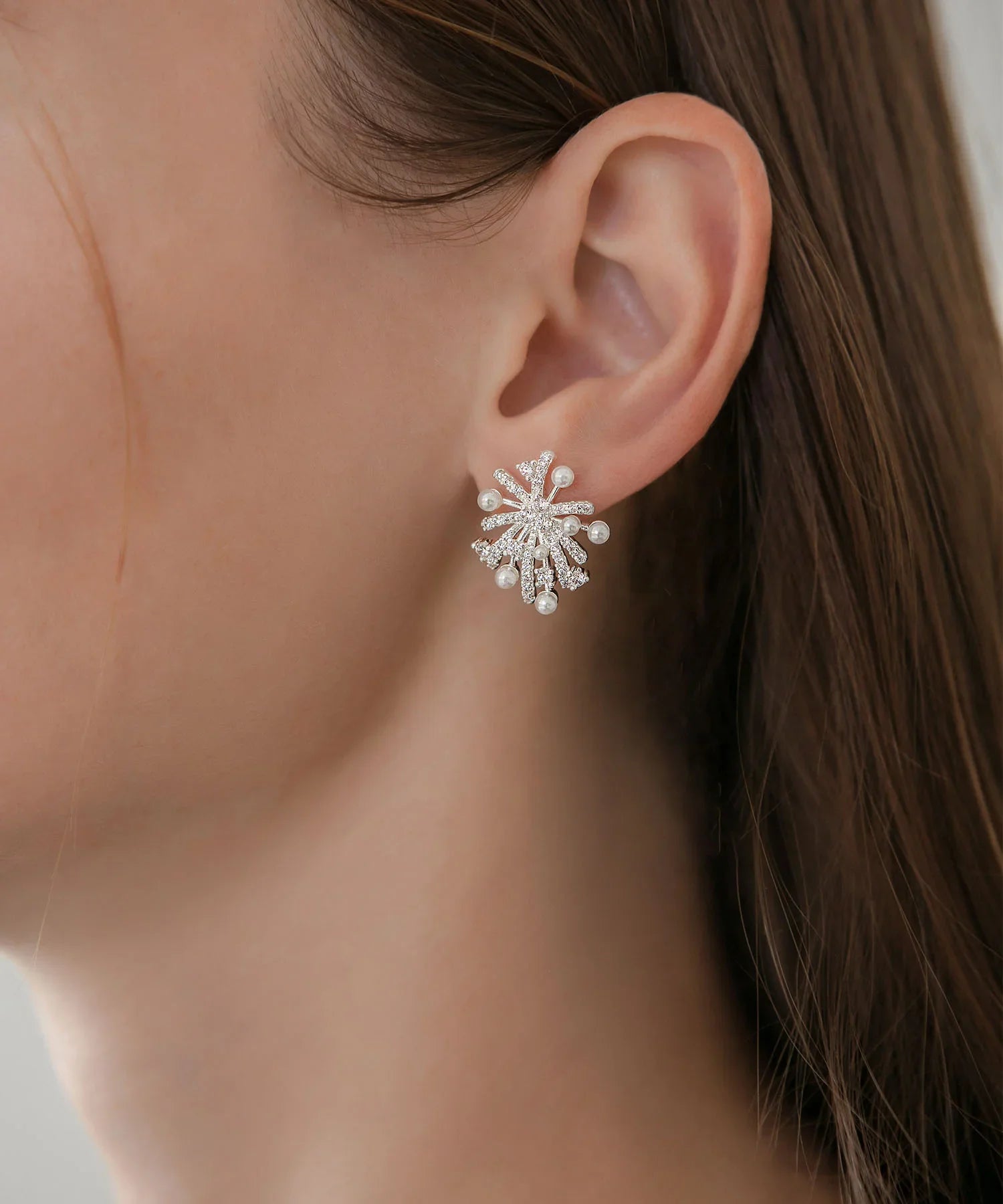 【当日発送】スノーフラワーパールビジューデザインピアス
