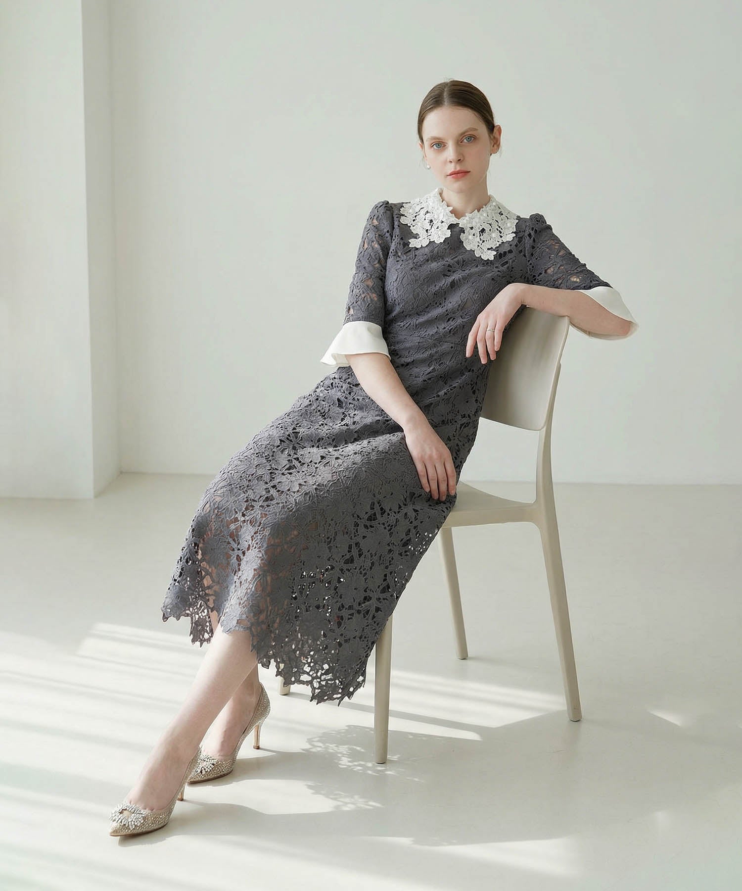 当日発送】花柄レースカラースパンコールAラインドレス/パーティー