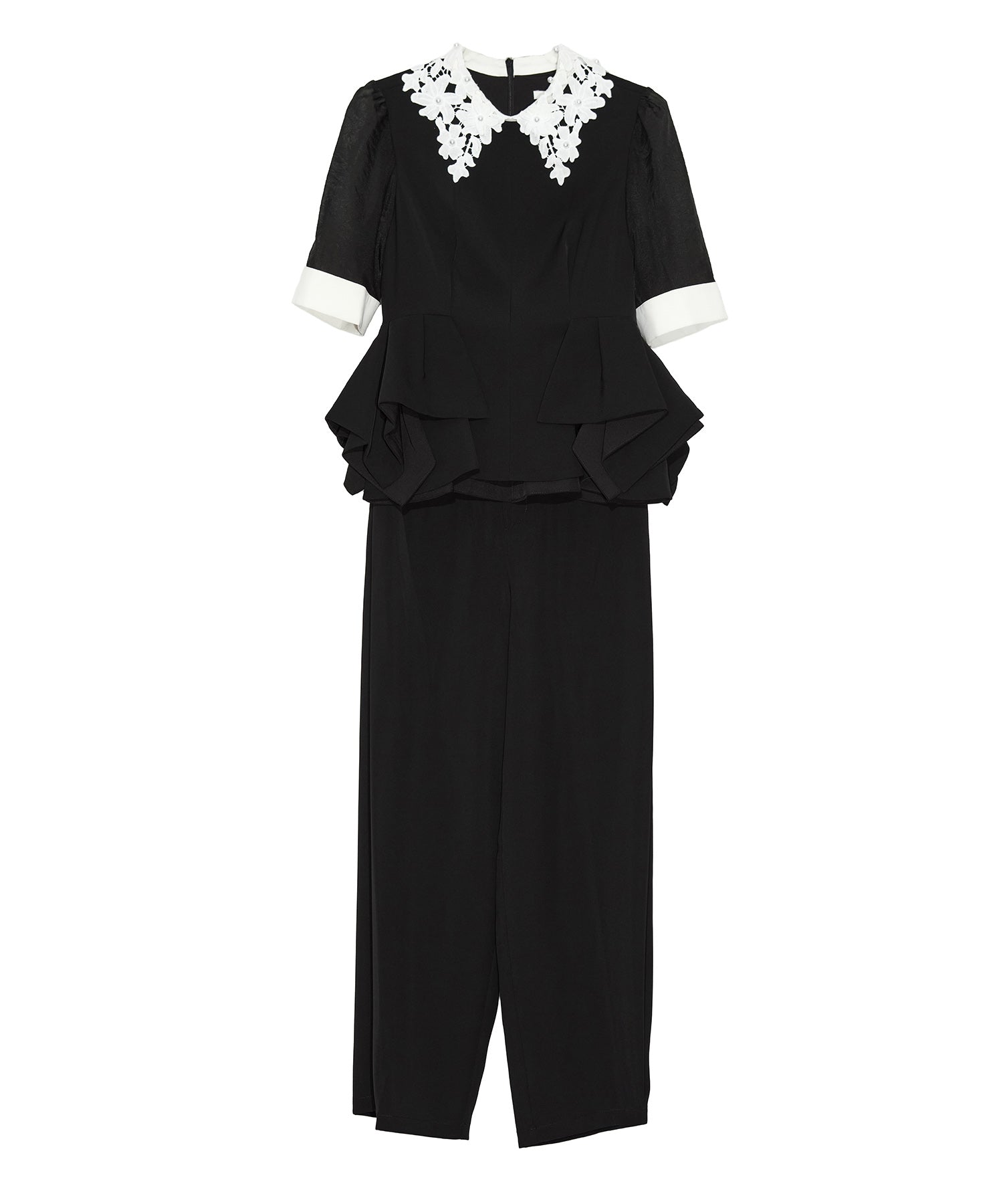 【当日発送】レースカラーペプラムブラウスパンツセットアップドレス