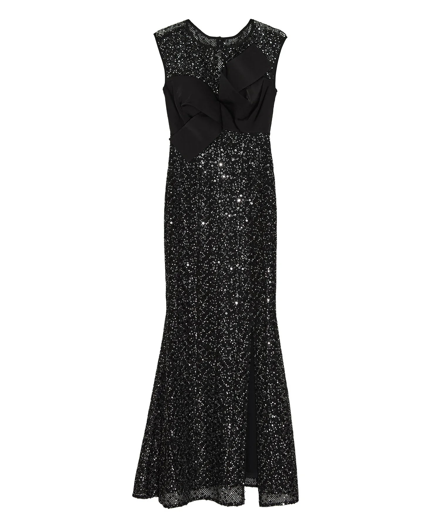 LEJA LUXE】アシンメトリーツイストデザインスパンコールドレス