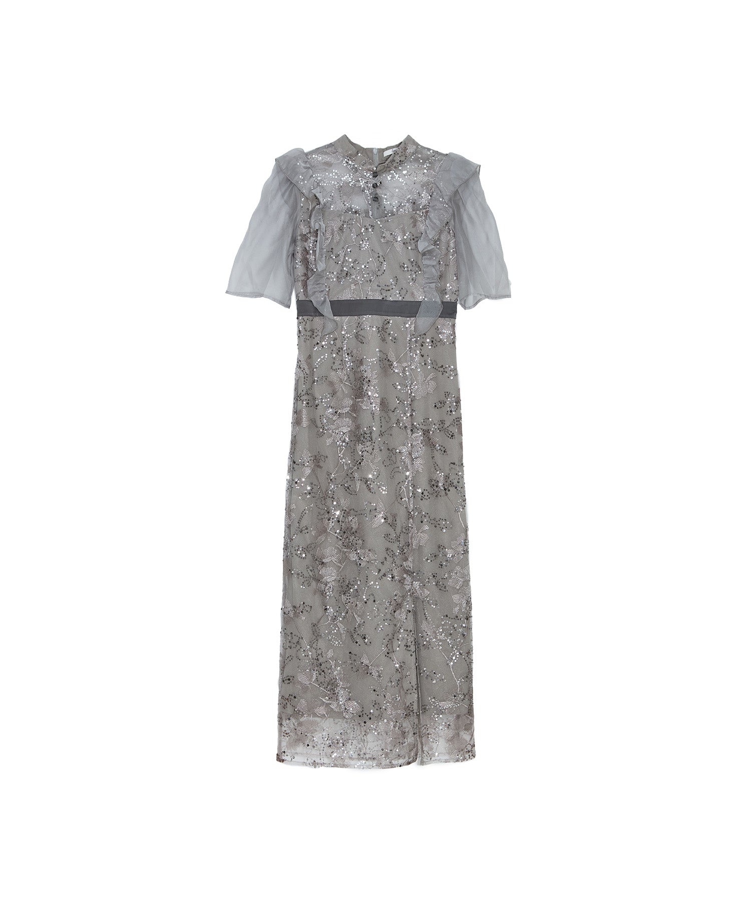 当日発送】フラワースパンコールシアーフリルIラインワンピースドレス