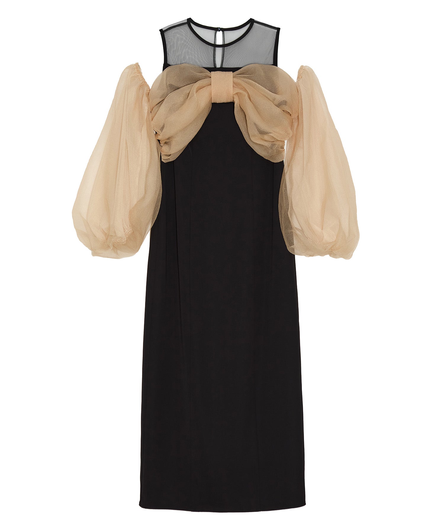 【当日発送】フロントリボンチュールIラインワンピースドレス