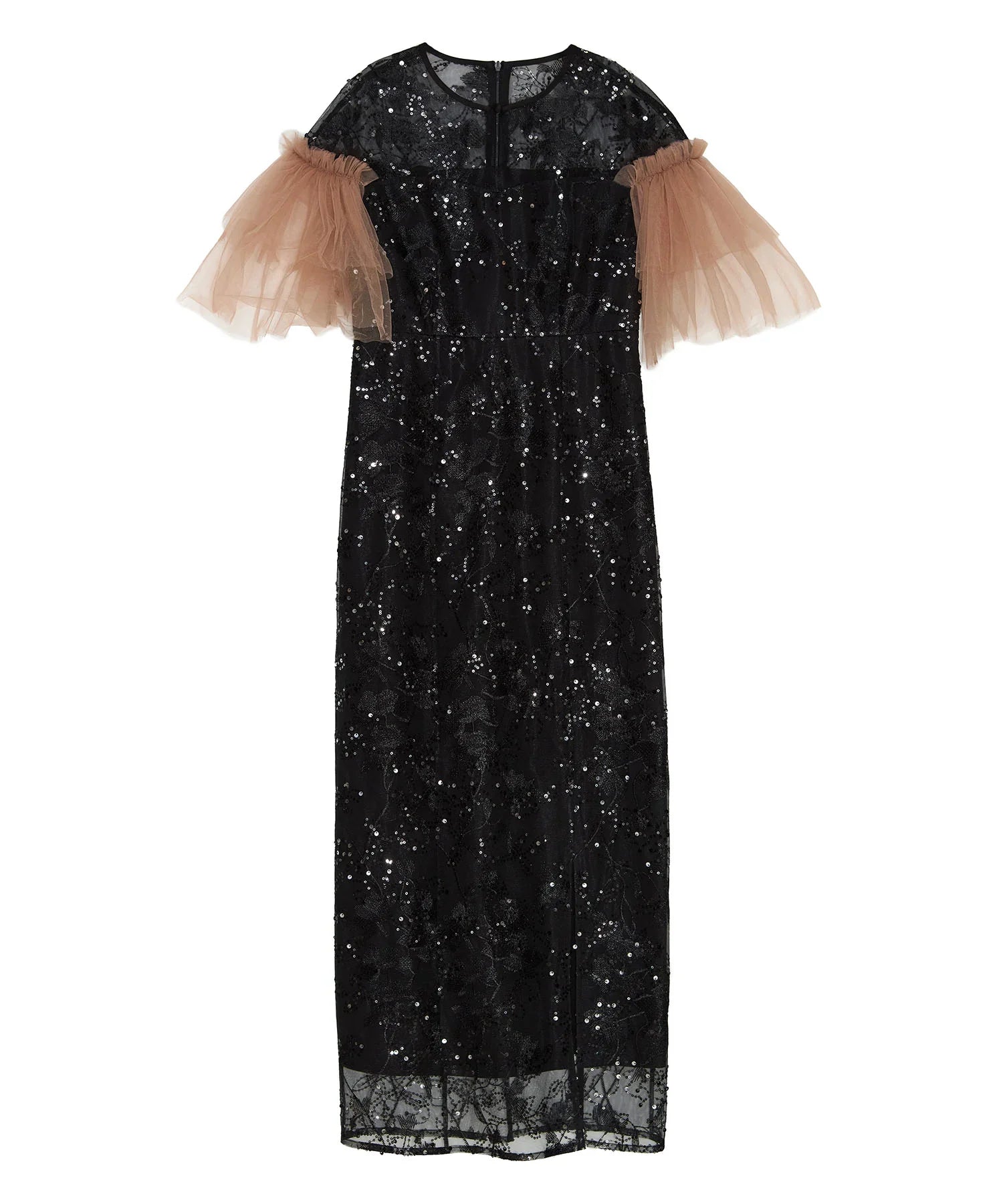 当日発送】フラワースパンコールチュールスリーブIライン結婚式ドレス