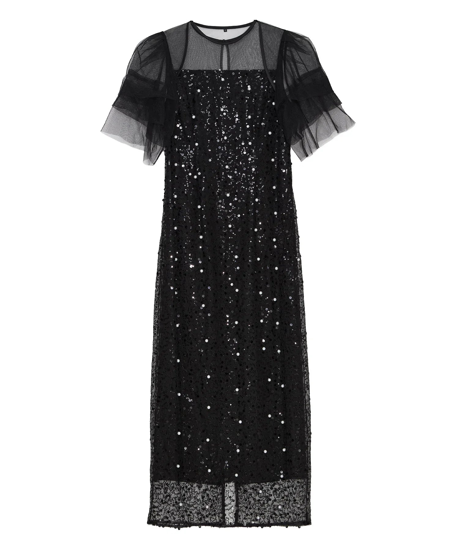 当日発送】スパンコールパールミックスボレロIラインワンピースドレス