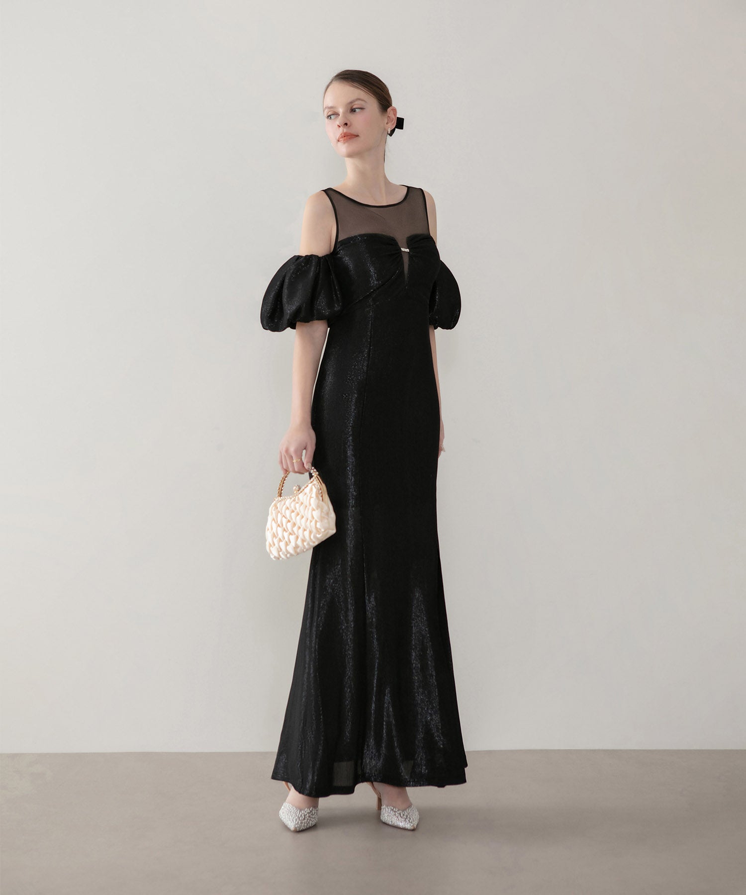 LEJA LUXE】ラメシャイニーシアーデコルテマーメイドドレス