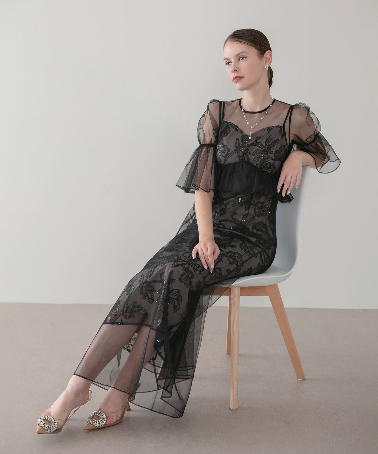 【COMING SOON】フラワースパンコールチュールシアーワンピースキャミワンピースドレス