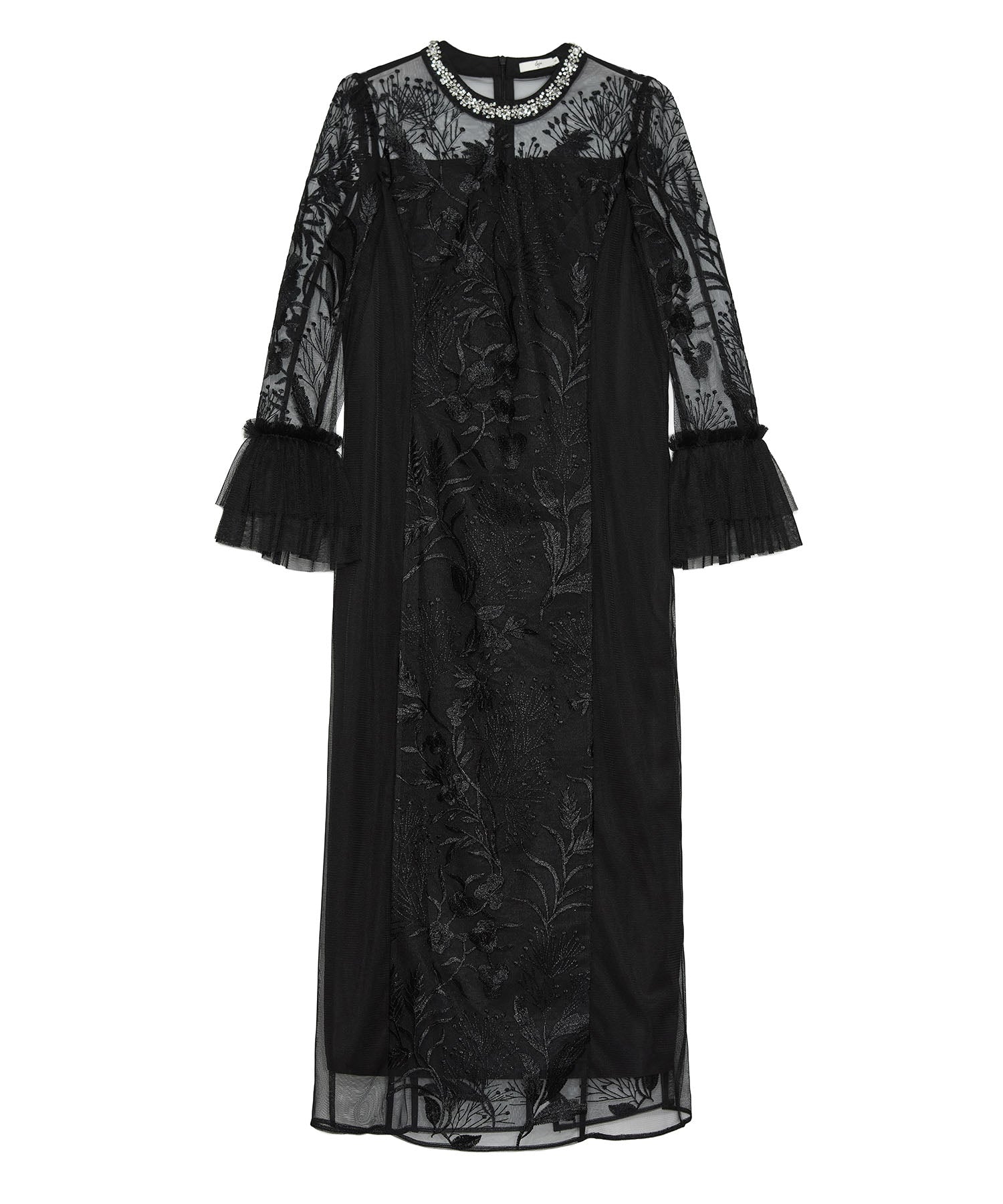 【当日発送】フラワーレースジュエルカラーIラインワンピースドレス