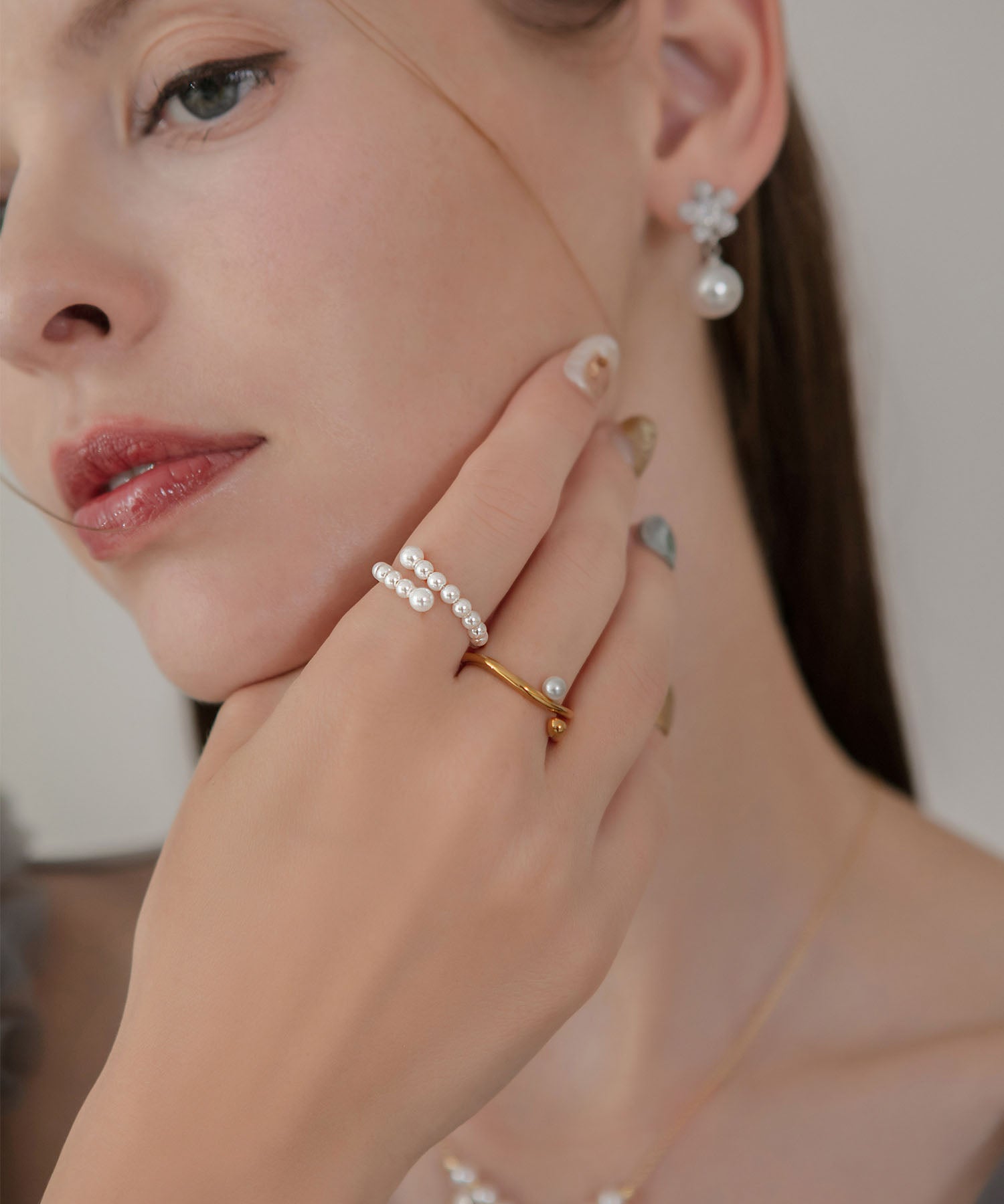 【当日発送】パールダブルラインデザインリング