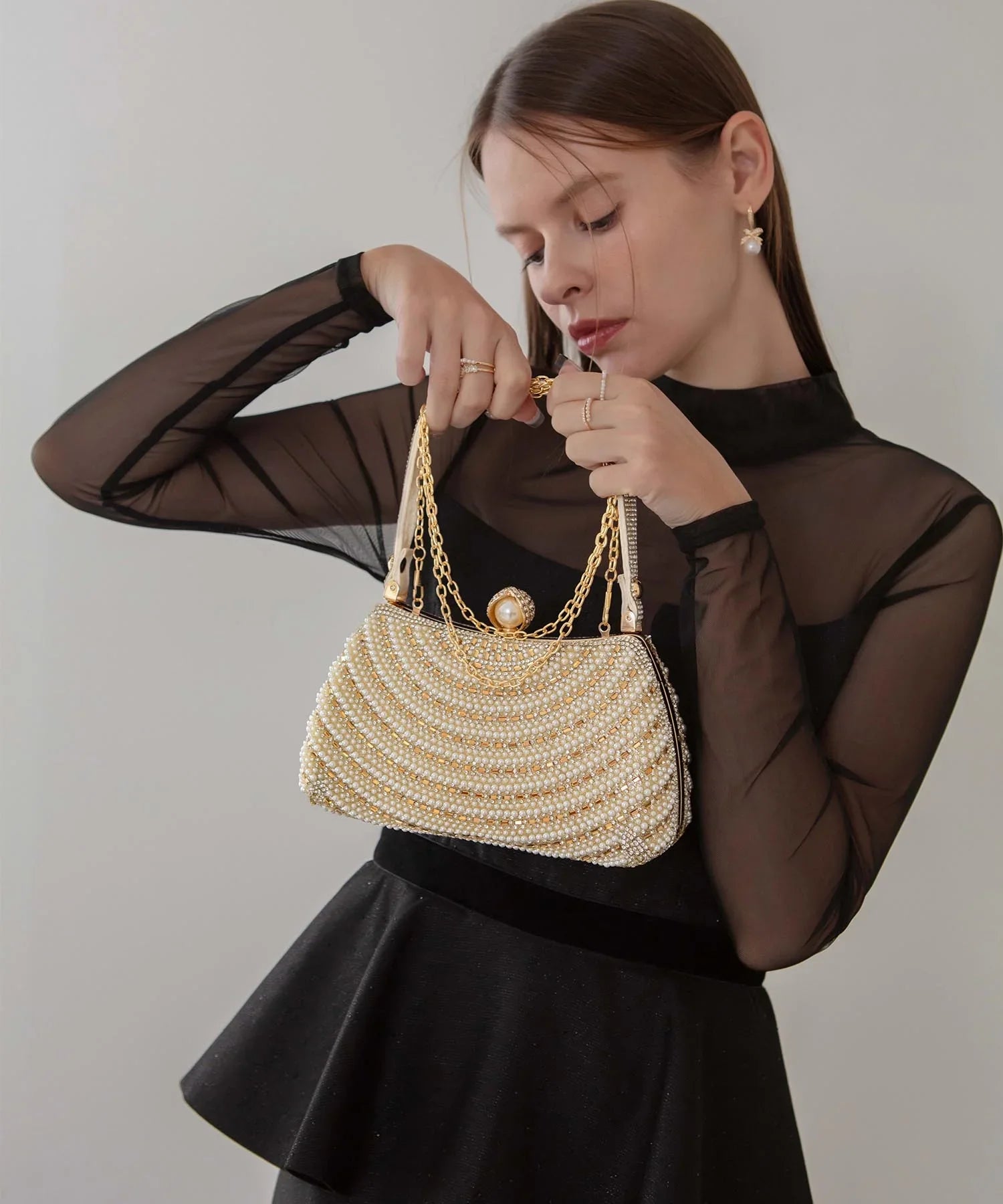 【SOLD OUT】2WAYパールビジューデザインハンドバッグ