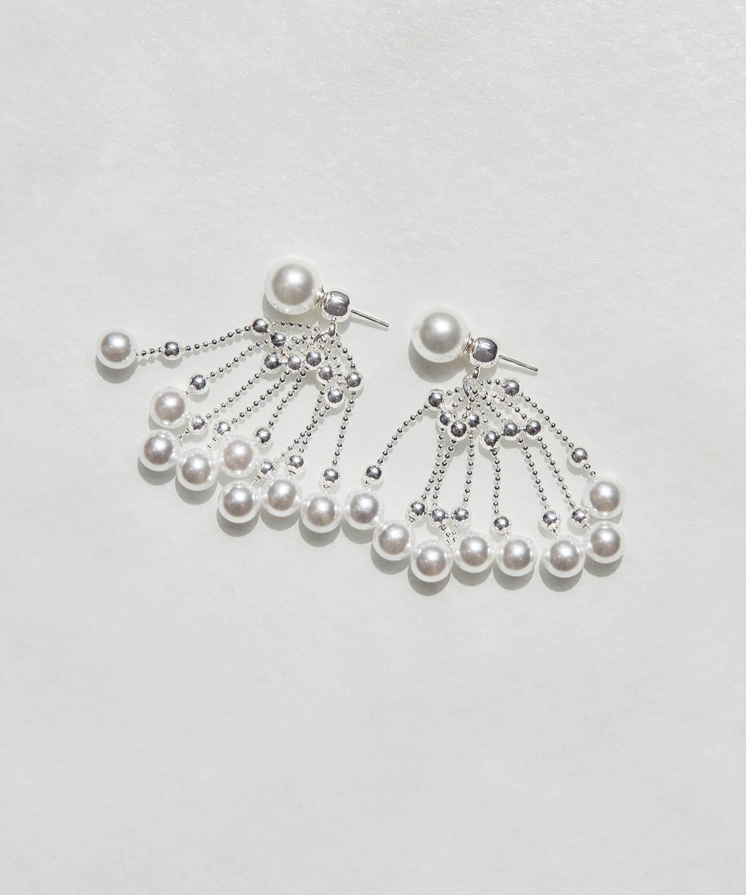 【当日発送】シルバーボールチェーンパールドロップピアス