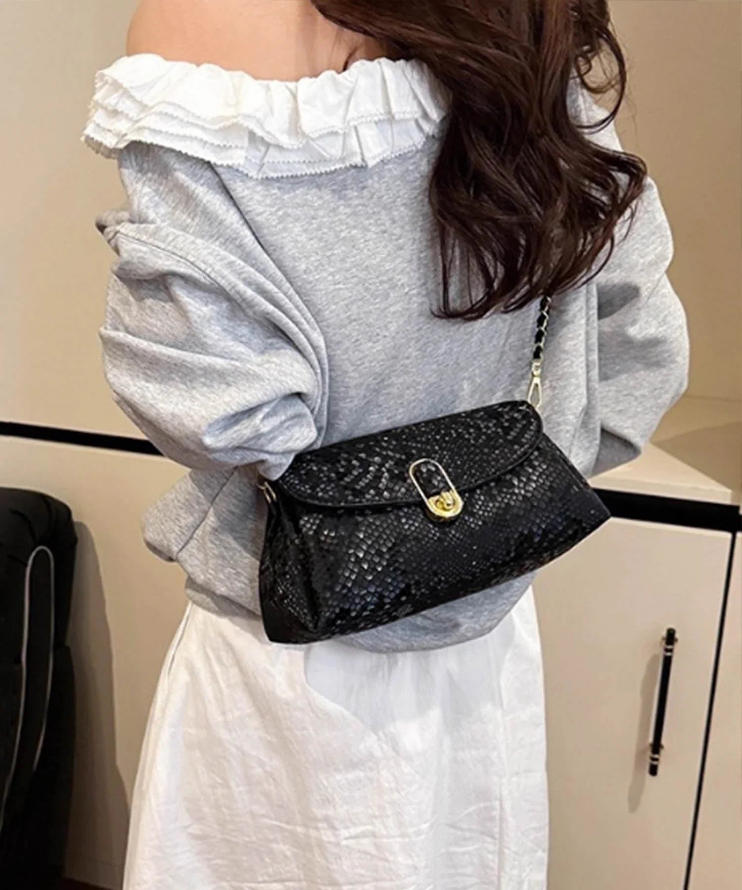 【当日発送】2WAYパイソンゴールドチェーンバッグ