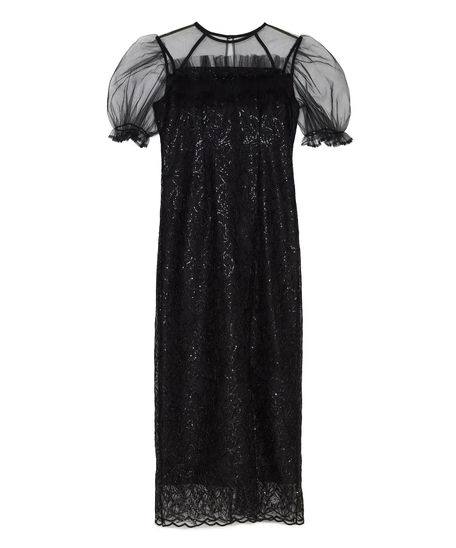 【当日発送】チュールフラワースパンコールIラインワンピースドレス