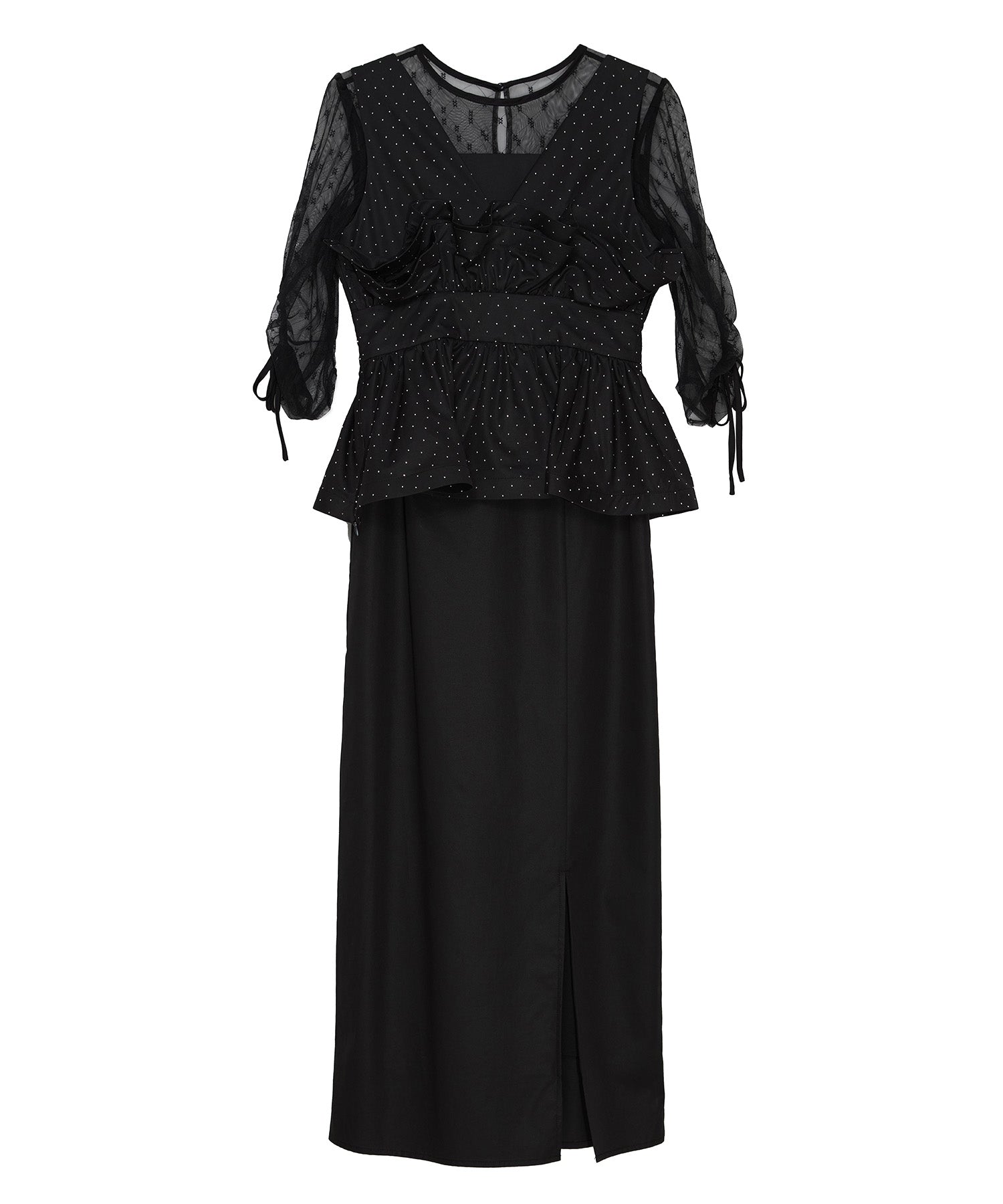 当日発送】ドットストーンペプラムチュールワンピース結婚式ドレス