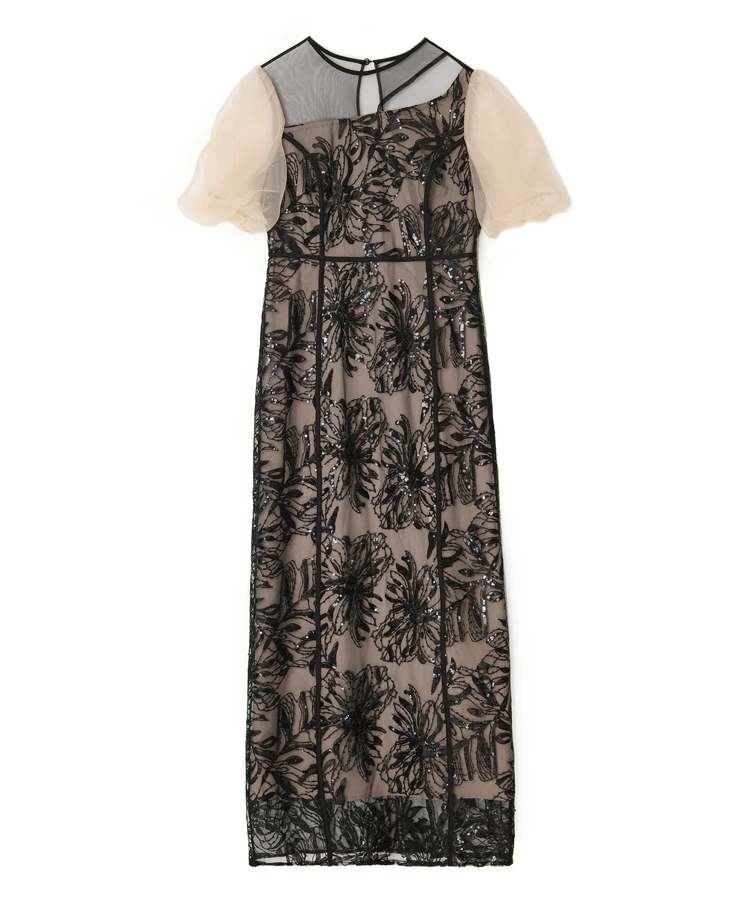 LEJA アシンメトリーシアーフラワーワンピースドレス　Mサイズ 当日発送】アシンメトリーシアーフラワーワンピース結婚式ドレス