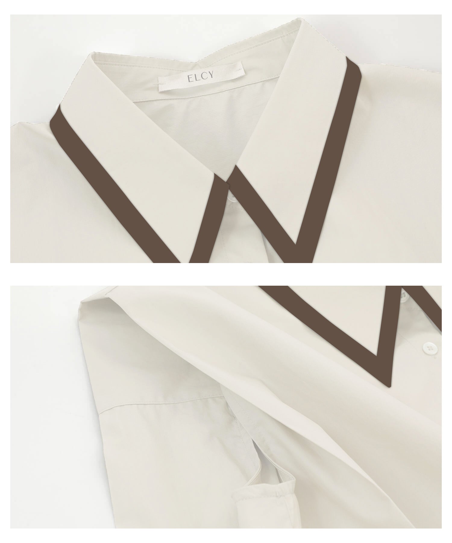 【当日発送】ELCY-バイカラー襟ノースリーブコットンブラウスシャツ20代30代