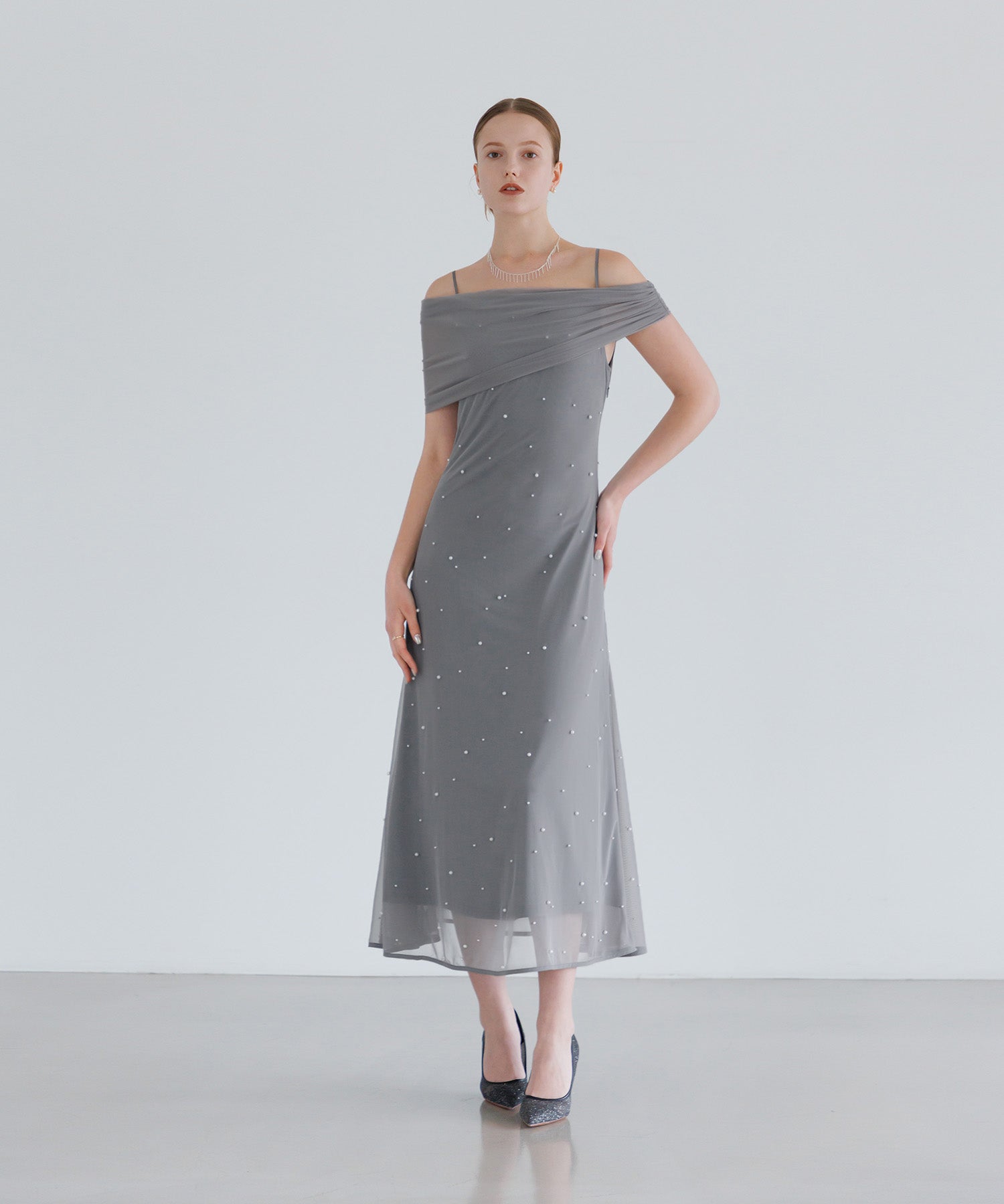 【一部当日発送】2WAYチュールトップスパールAラインワンピースドレス