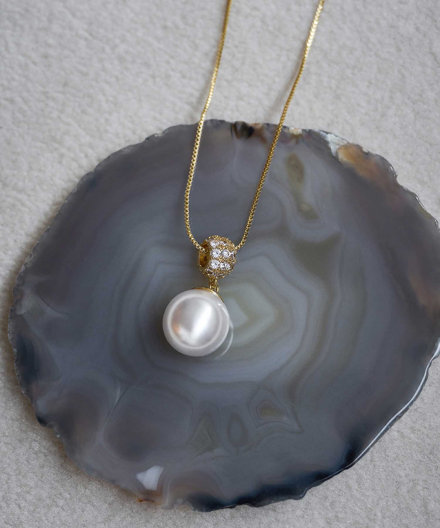 【予約販売】ゴールドストーンパールペンダントネックレス