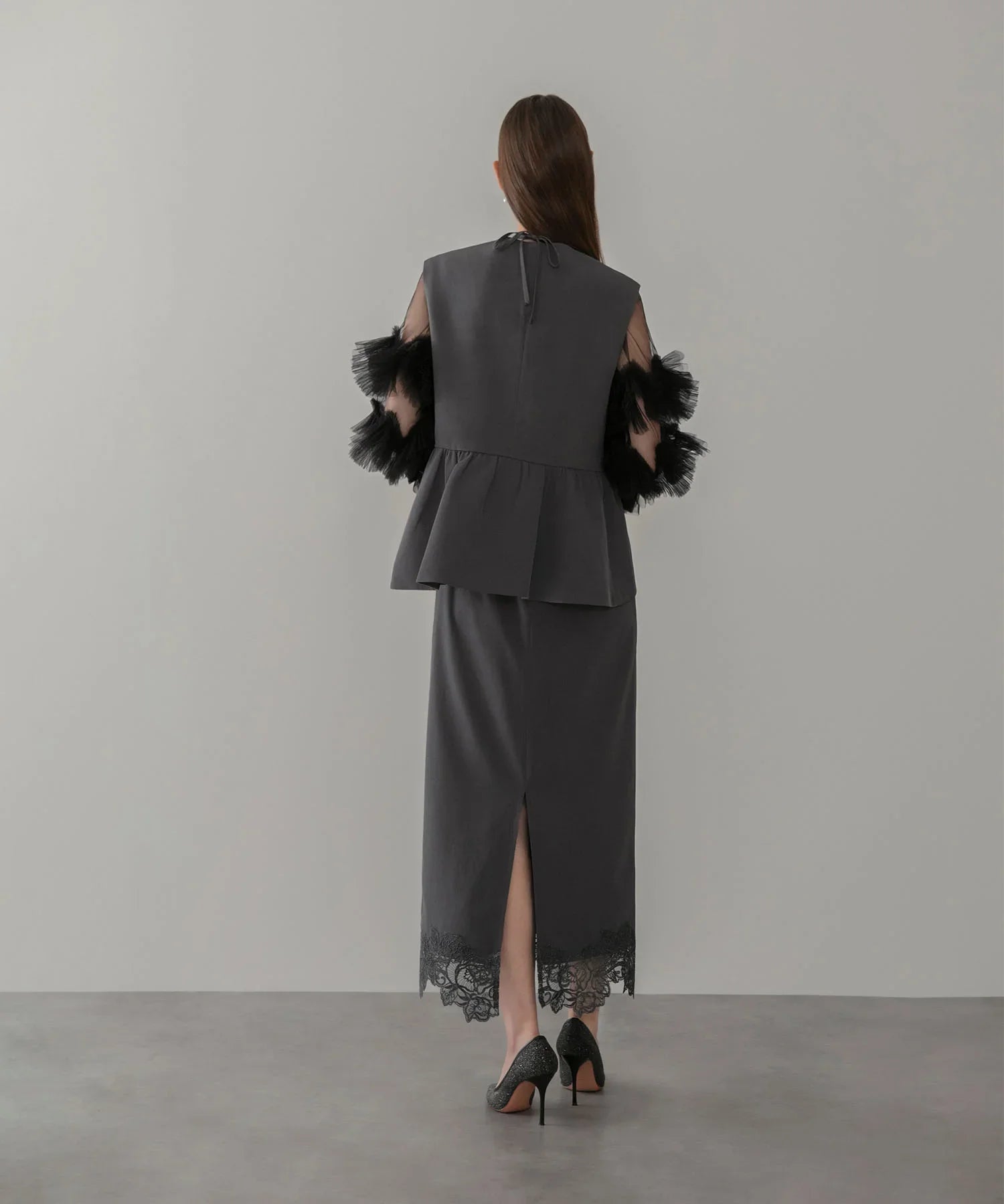 【当日発送】チュールフリルスリーブベストセットワンピースドレス